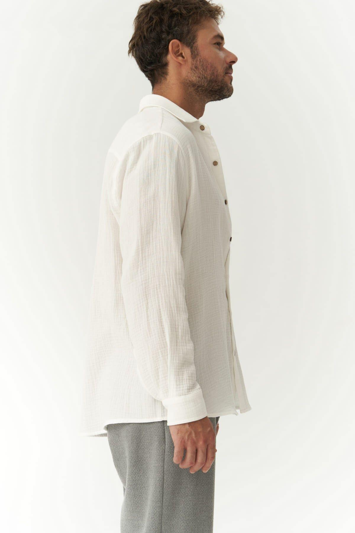 Herman Oversize Erkek Beyaz Müslin Gömlek