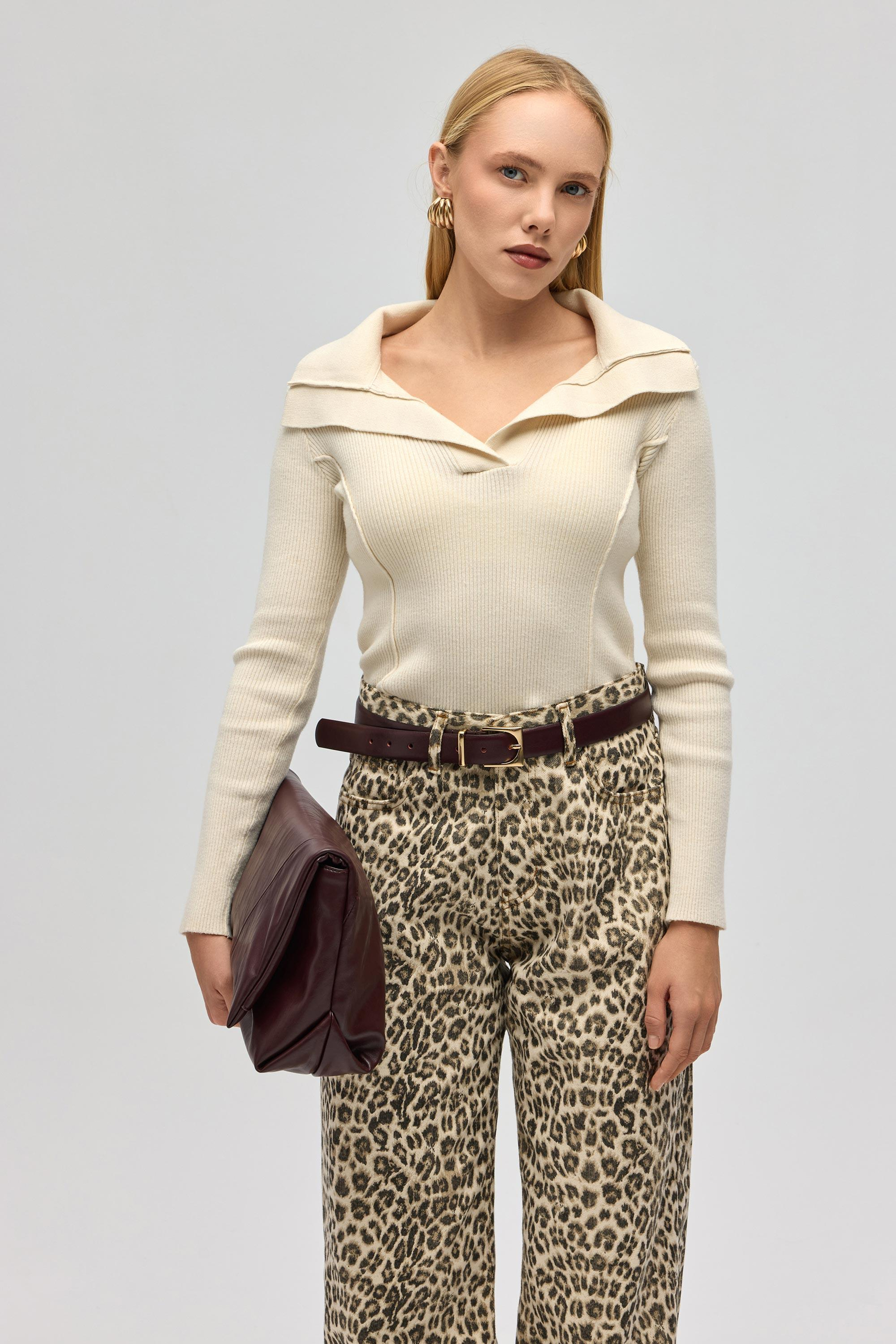 İnari Polo Yaka Bej Triko Kazak