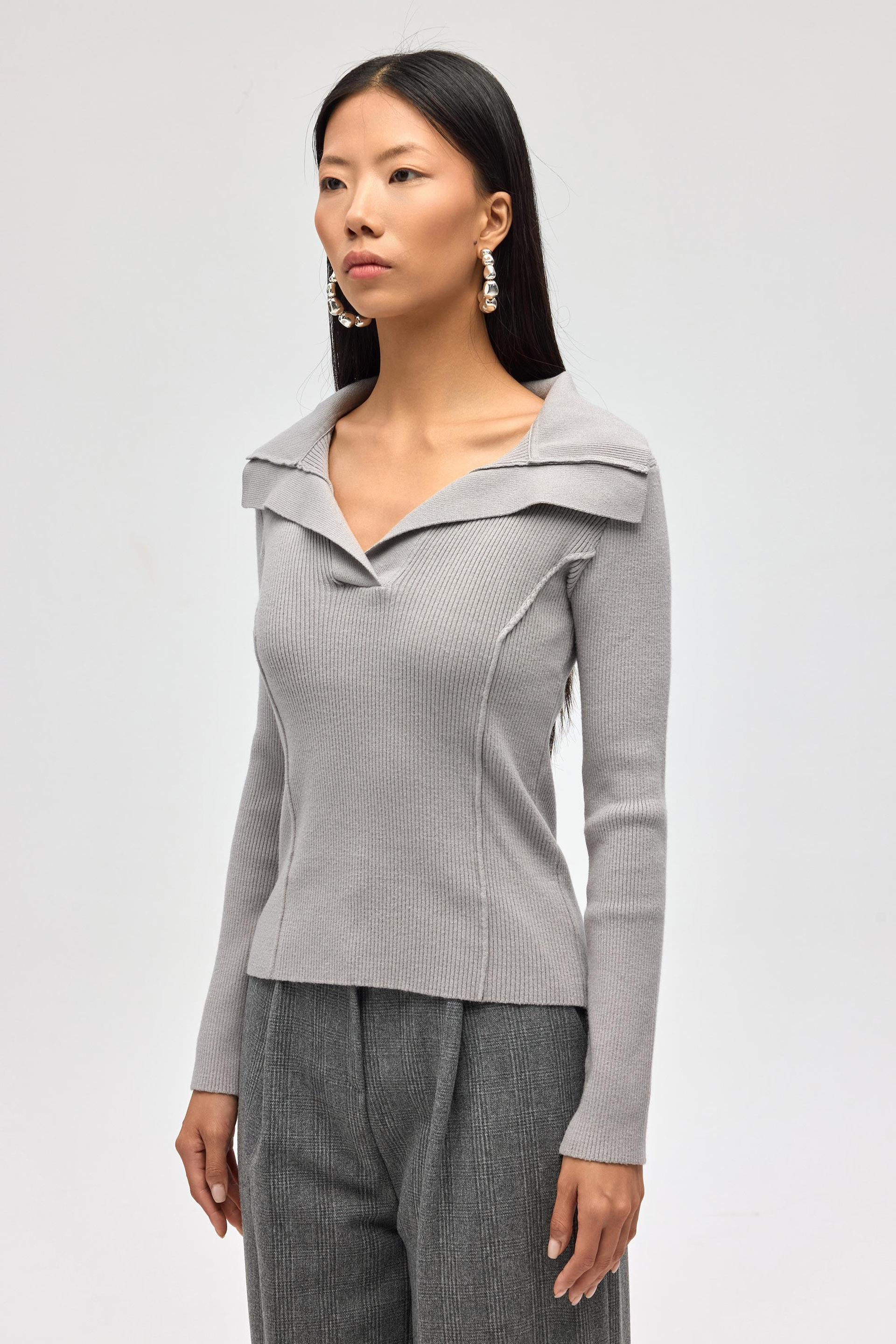 İnari Polo Yaka Gri Triko Kazak