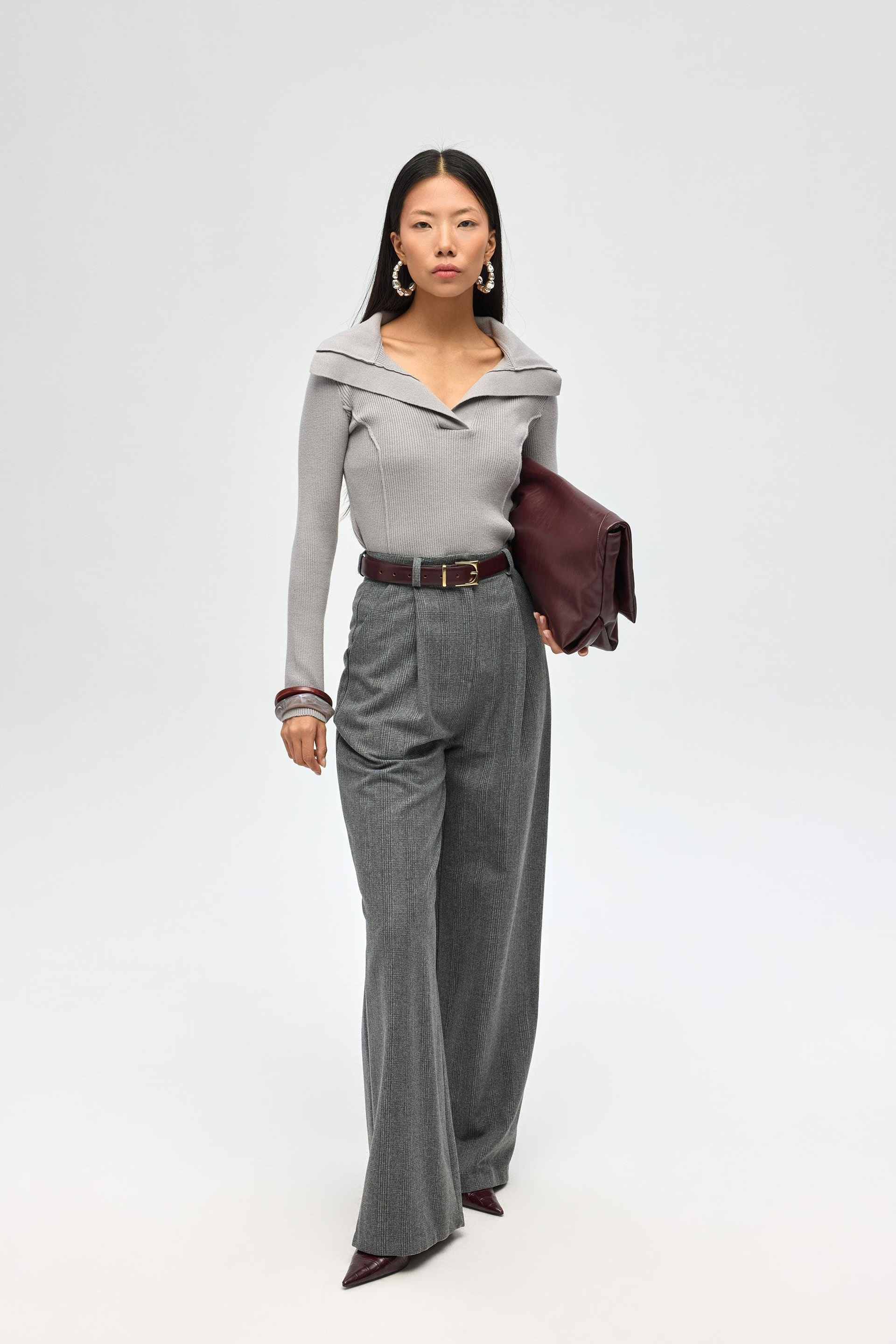 İnari Polo Yaka Gri Triko Kazak