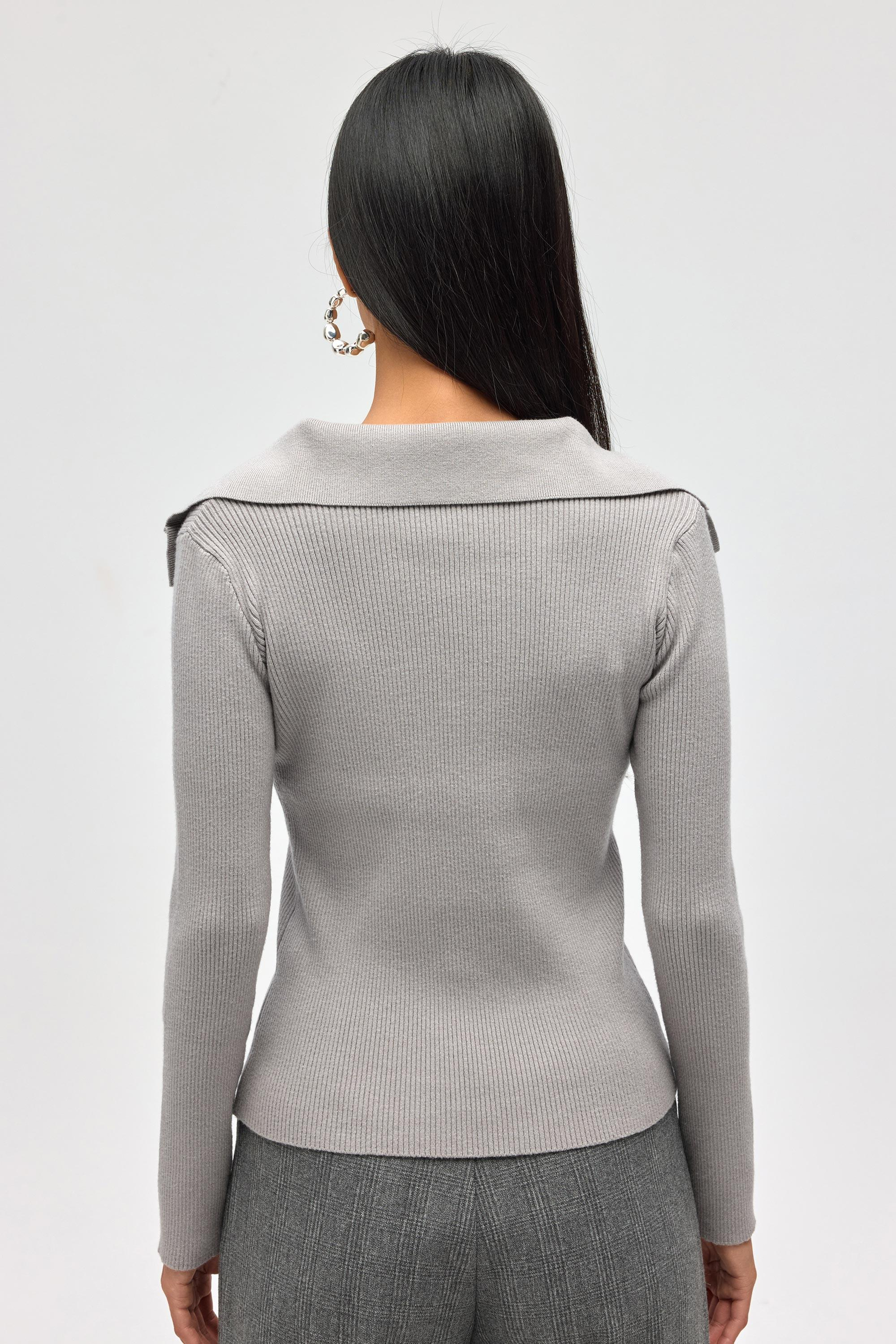 İnari Polo Yaka Gri Triko Kazak