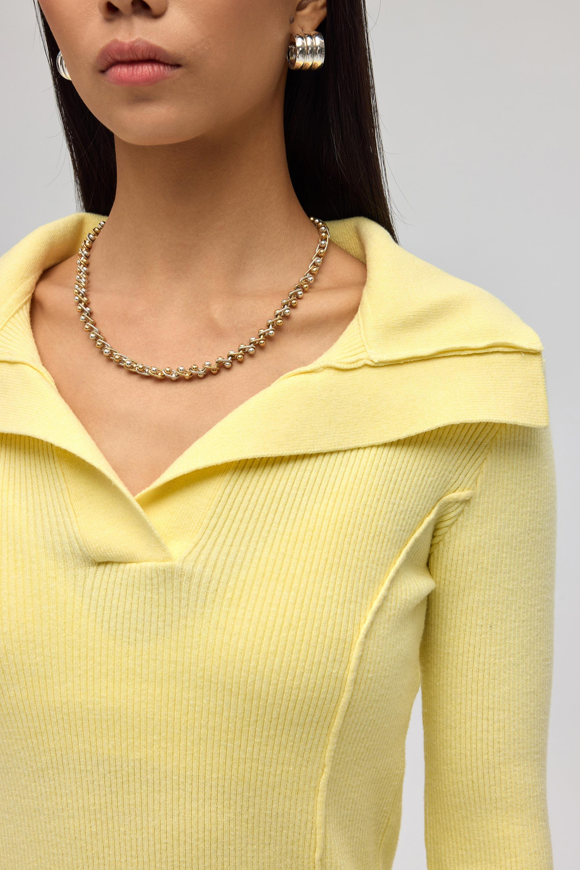 İnari Polo Yaka Sarı Triko Kazak