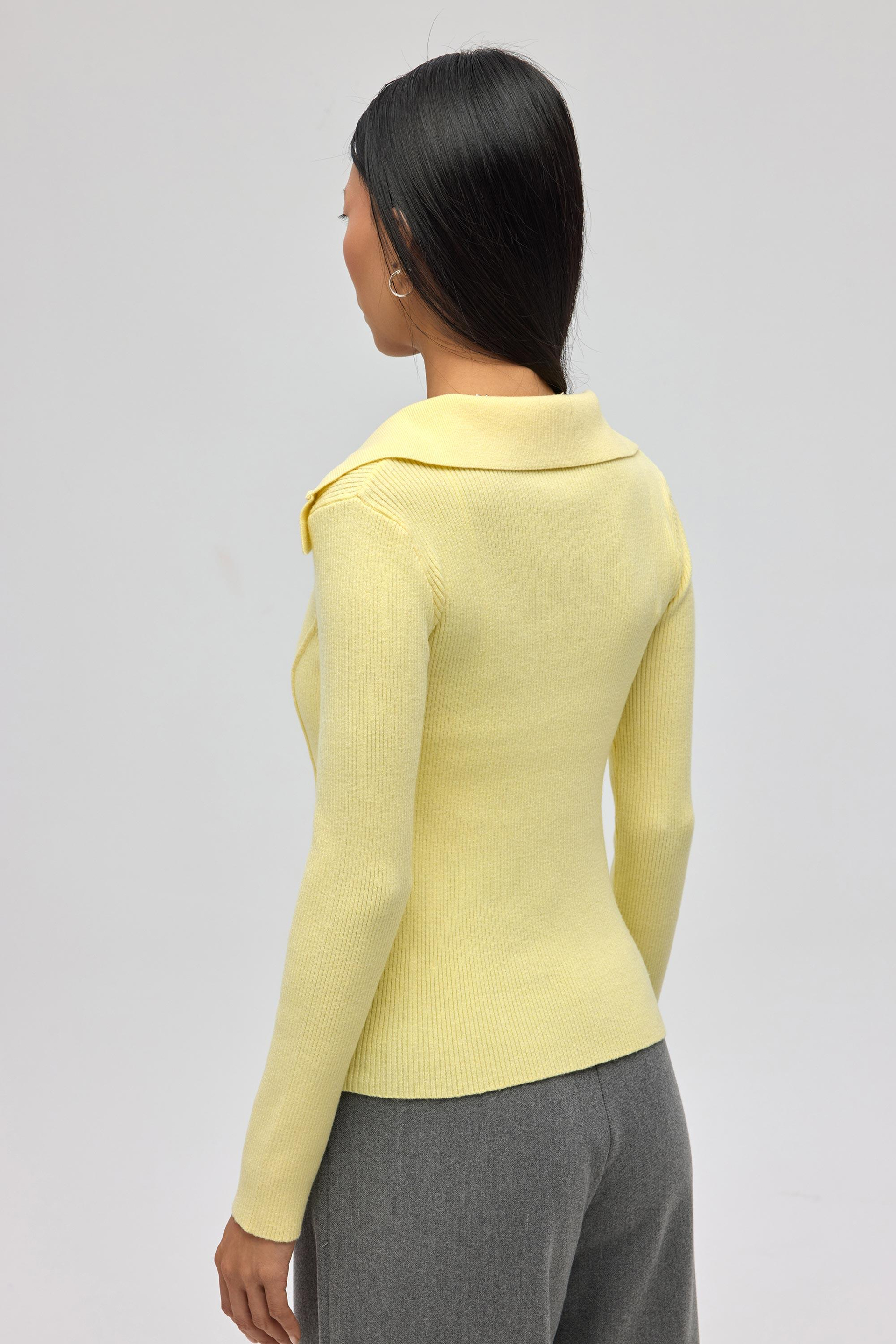 İnari Polo Yaka Sarı Triko Kazak