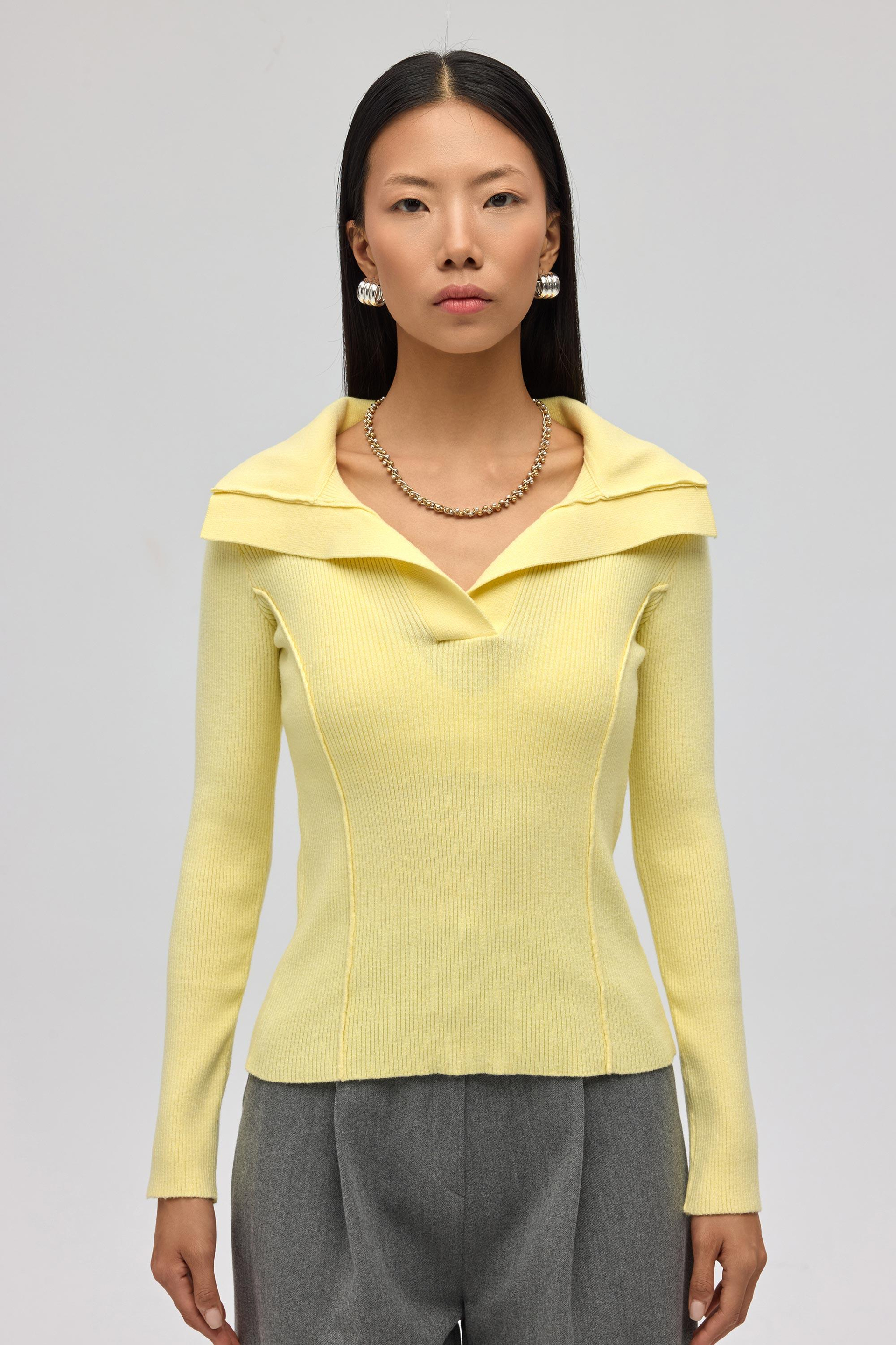 İnari Polo Yaka Sarı Triko Kazak