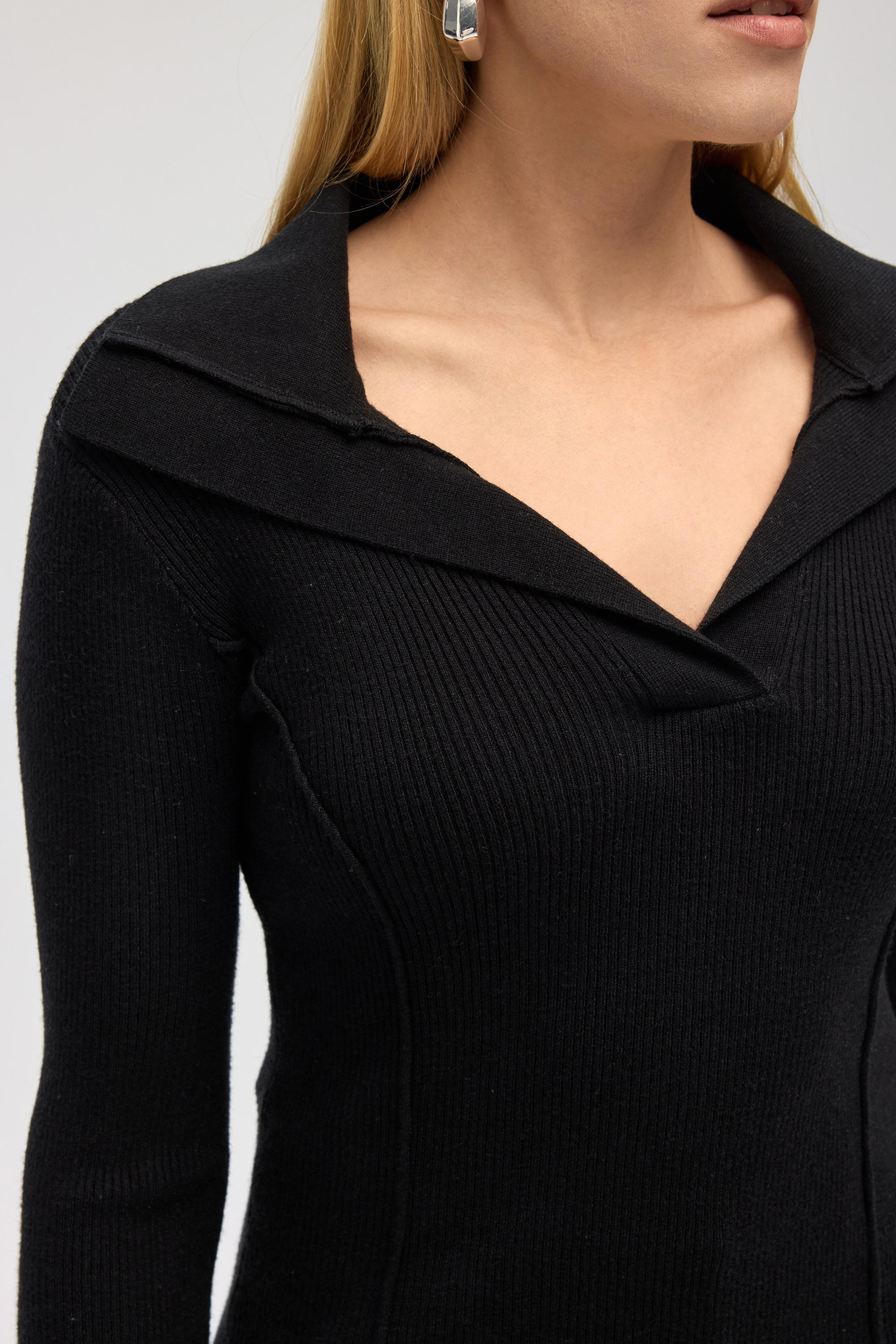 İnari Polo Yaka Siyah Triko Kazak