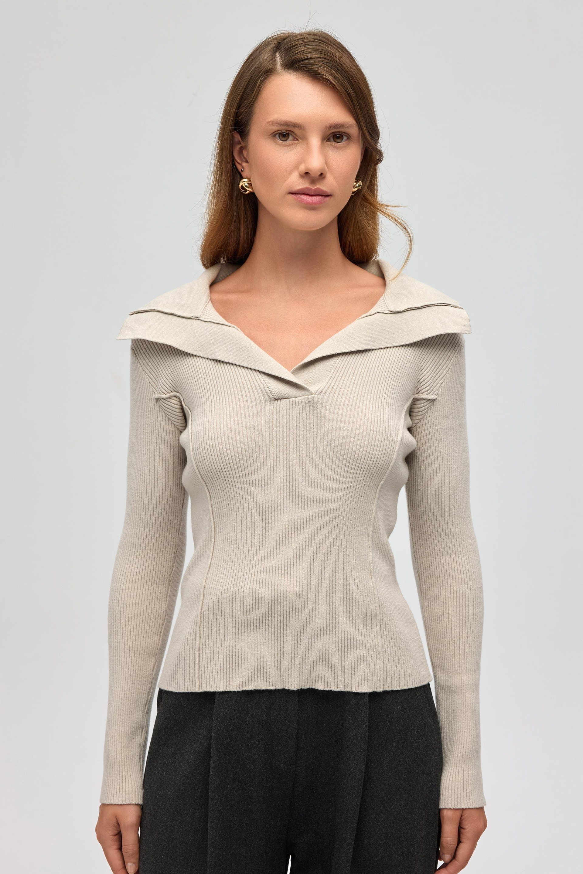 İnari Polo Yaka Taş Triko Kazak