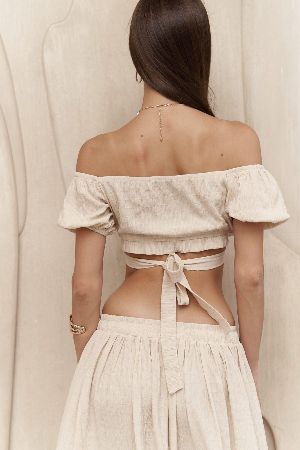 Indriya Beige Crop&Skirt Set