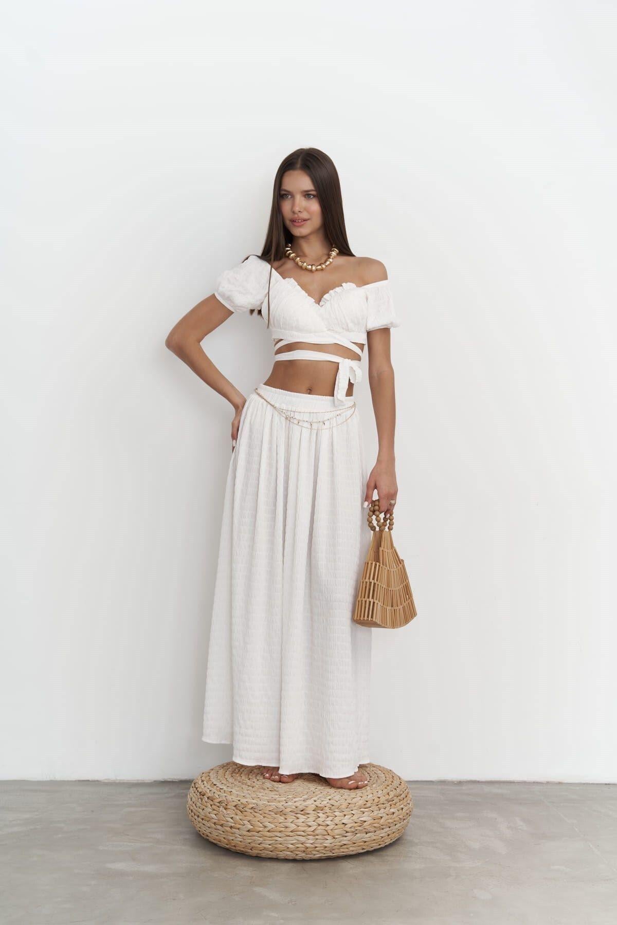 Indriya White Crop And Skirt Set