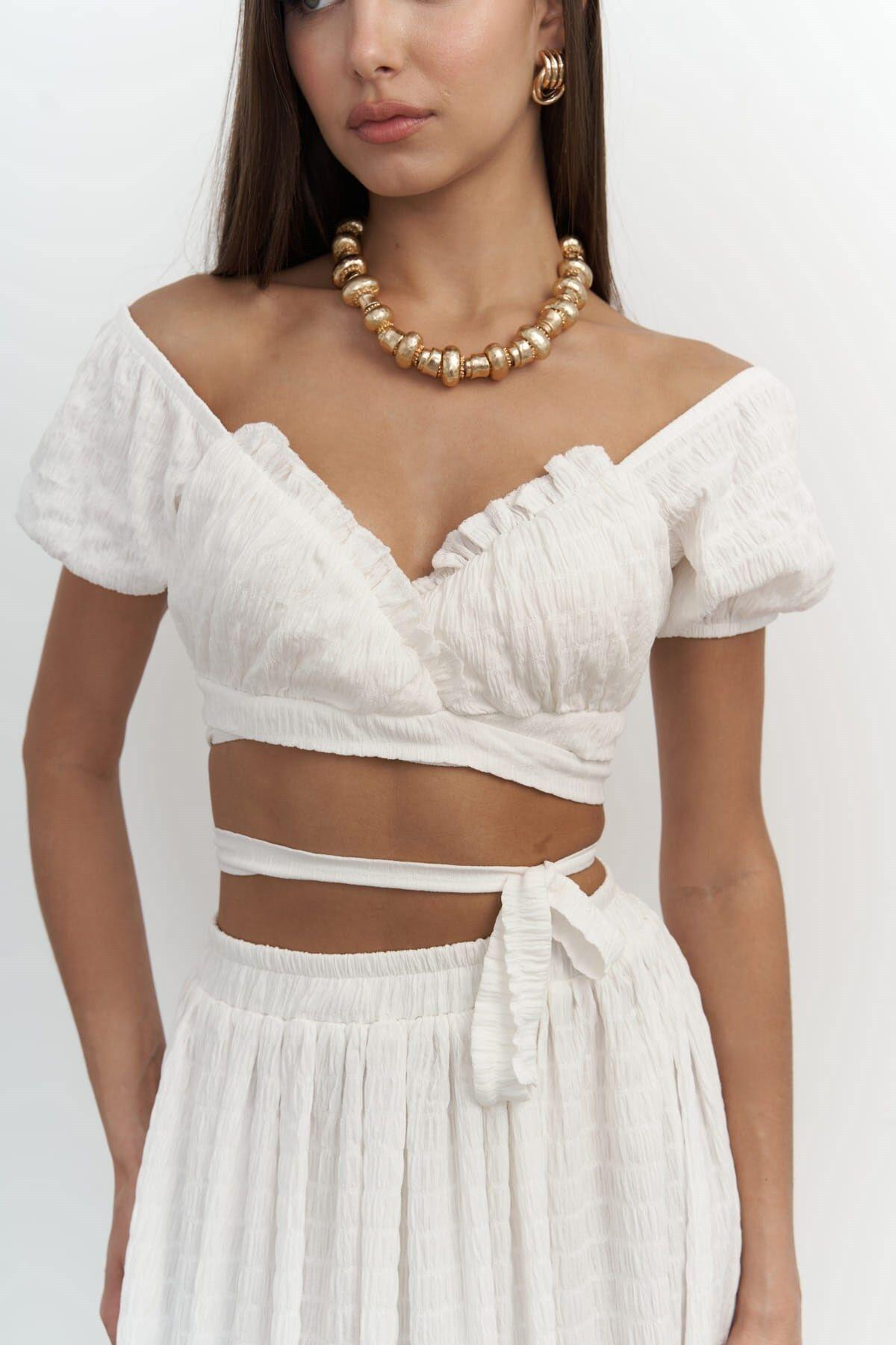 Indriya White Crop And Skirt Set