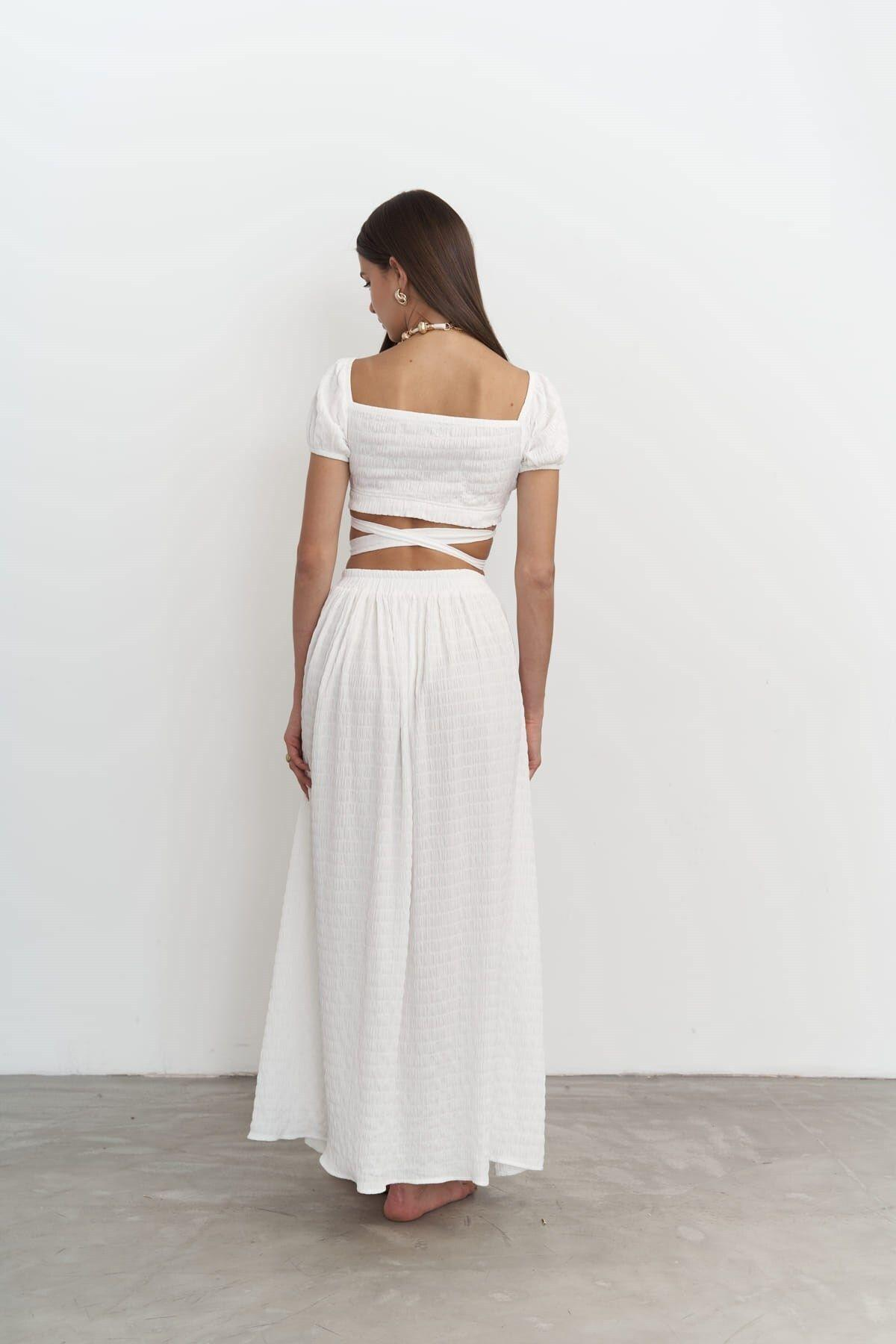 Indriya White Crop And Skirt Set