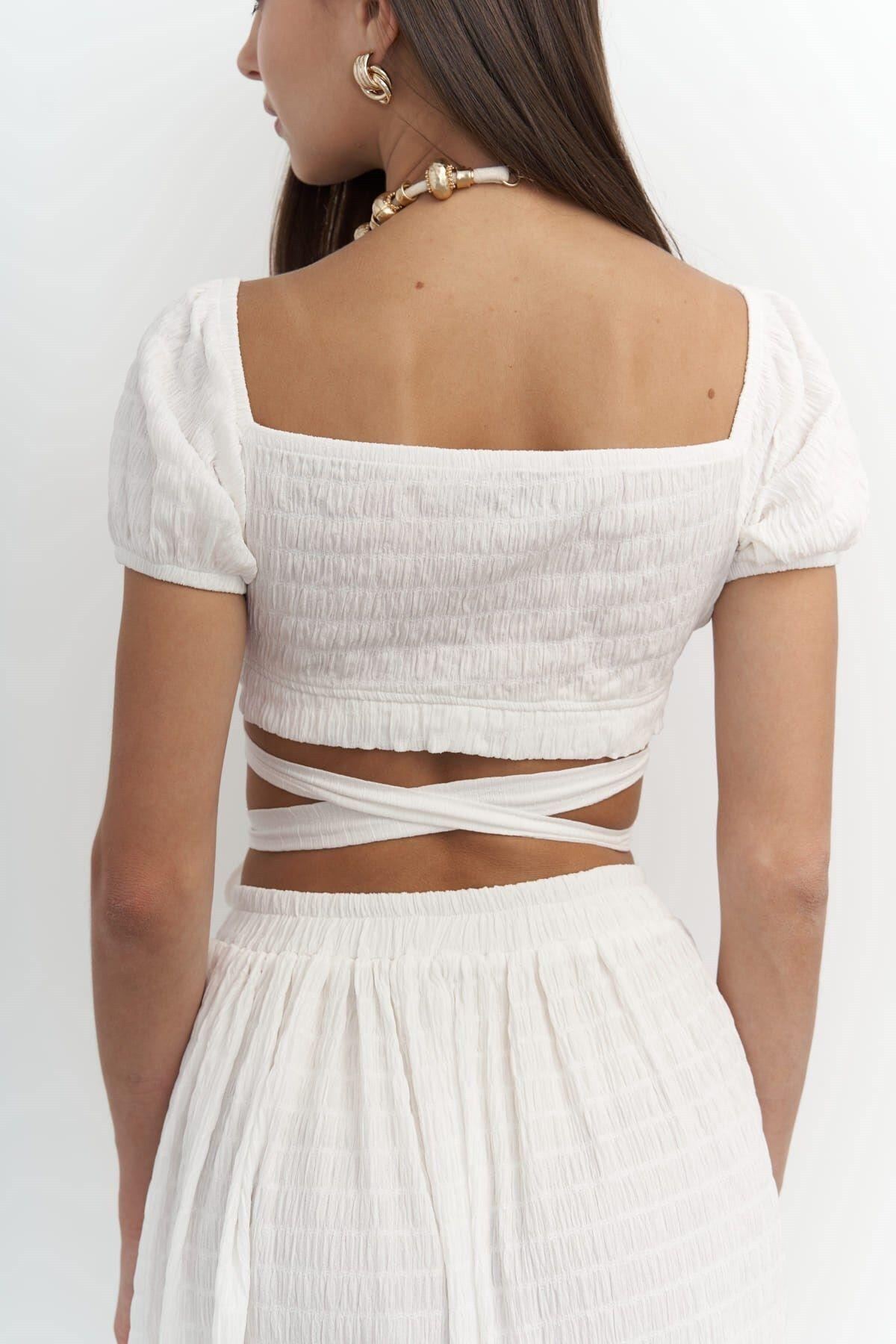 Indriya White Crop And Skirt Set