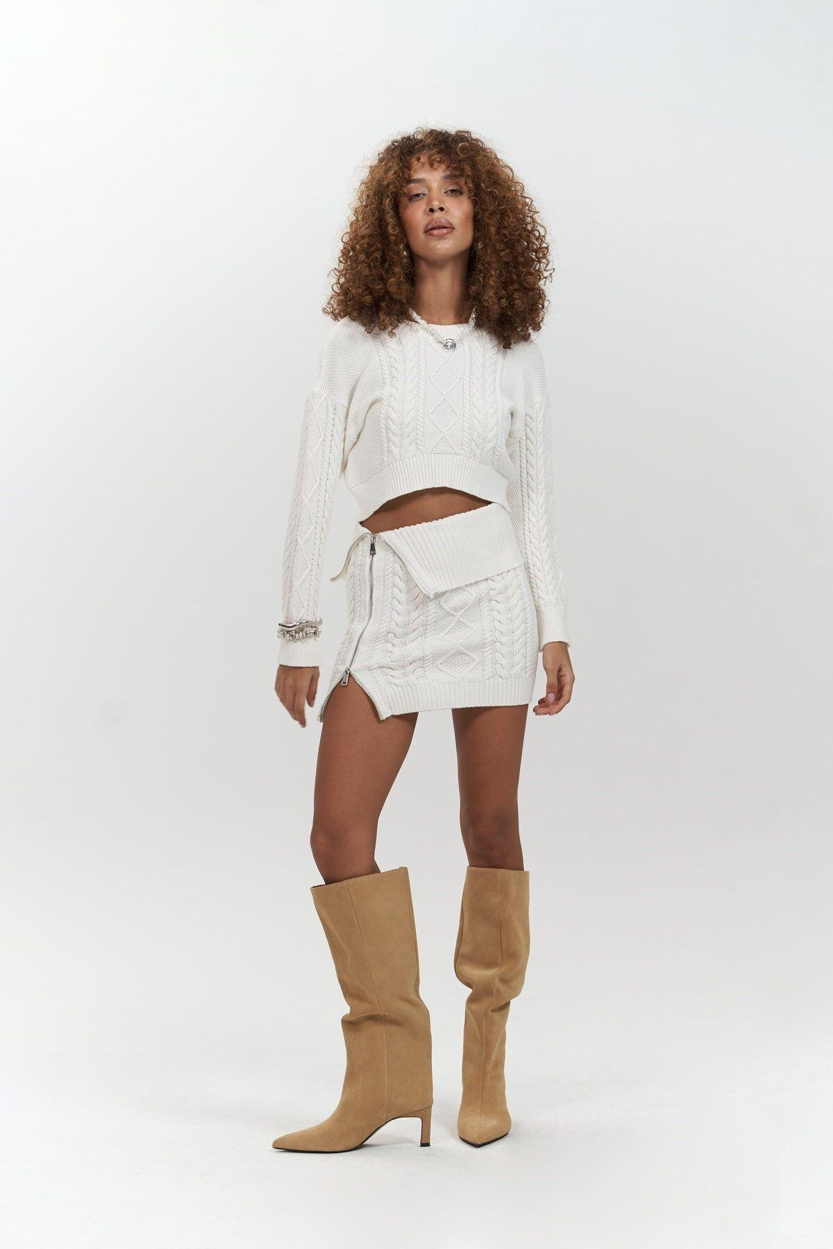 Isolde Ecru Sweater&Mini Skirt Set