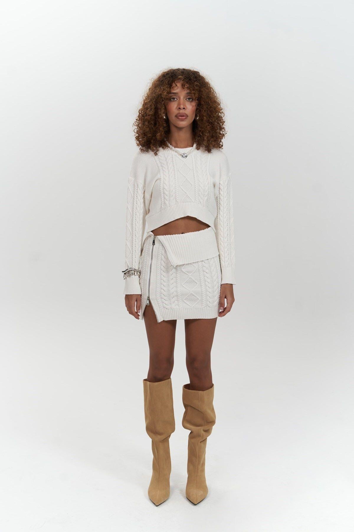 Isolde Ecru Sweater&Mini Skirt Set