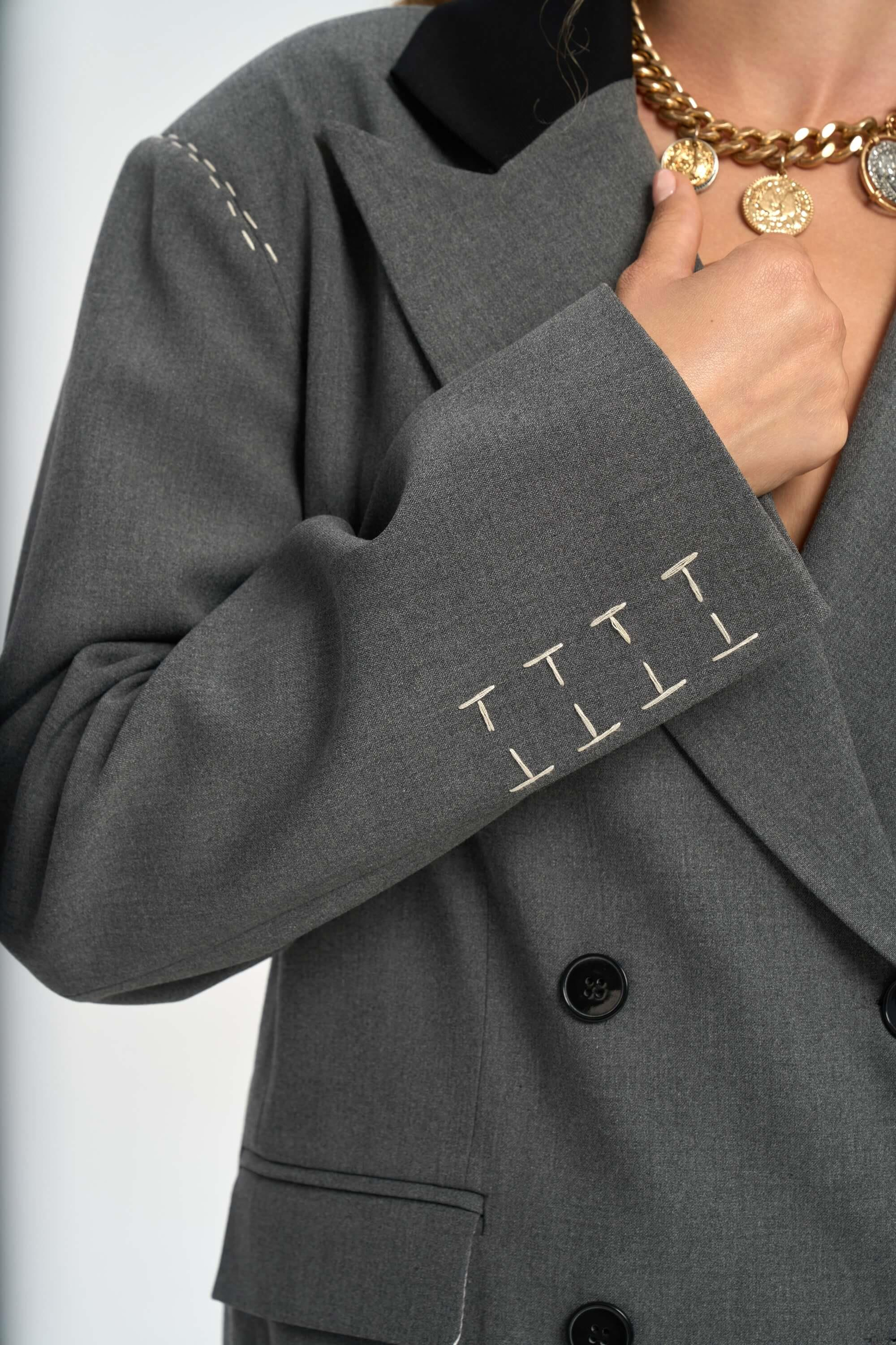Iva Embroidery Detailed Charcoal Blazer