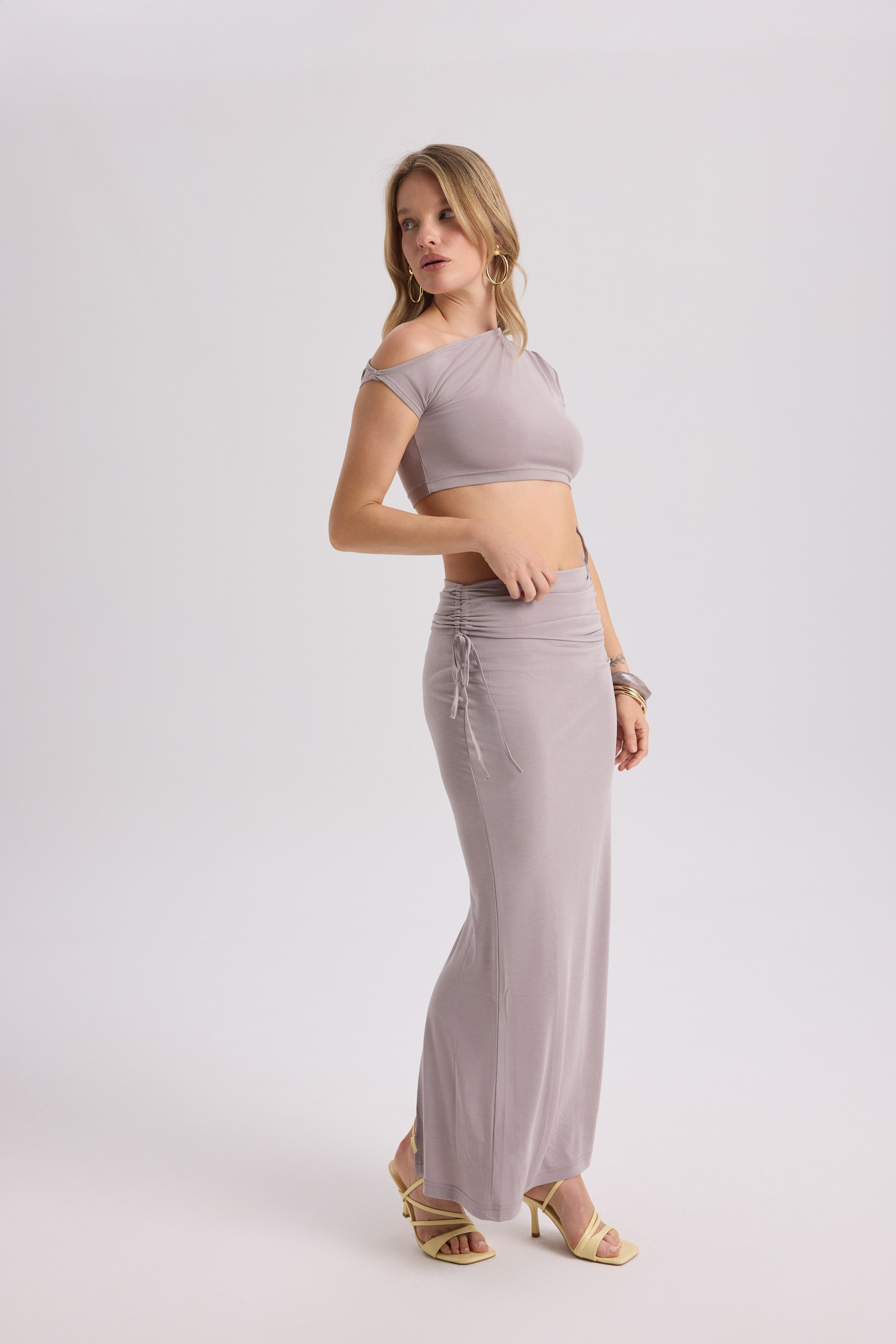Ivan Ruched Lilac Crop Skirt Set