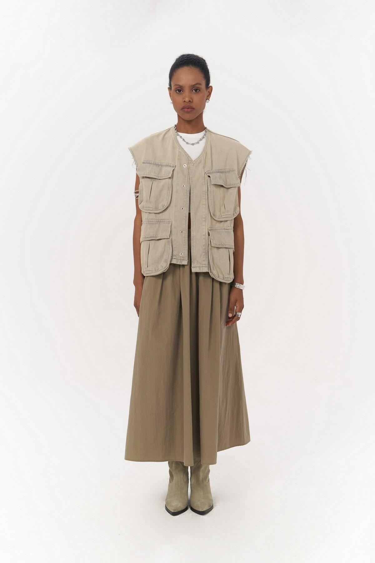 Ivory Khaki Parachute Skirt