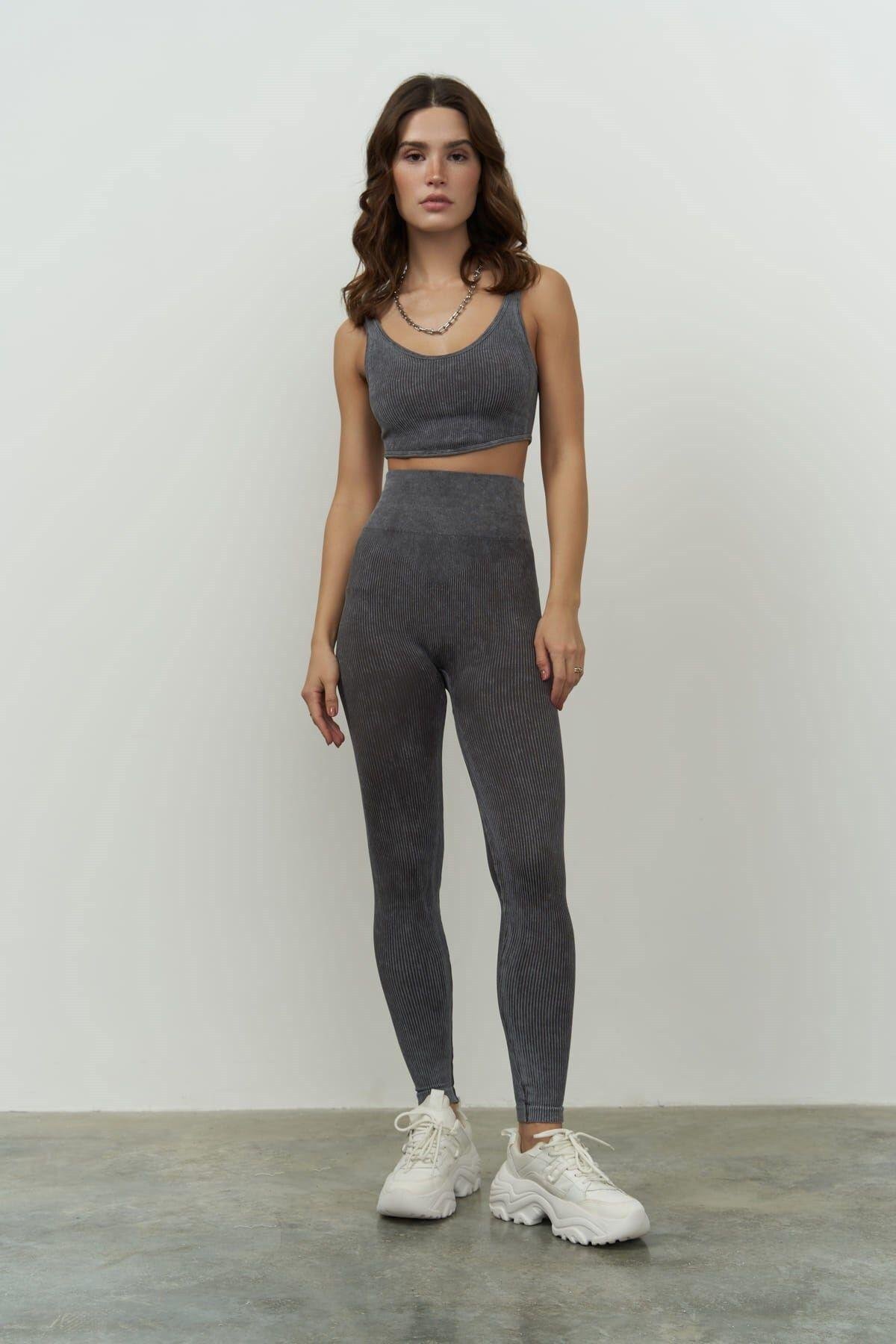 Jade Charcoal Washed Ribbed Leggings