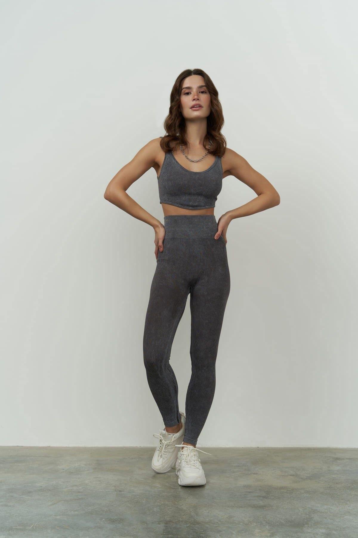 Jade Charcoal Washed Ribbed Leggings