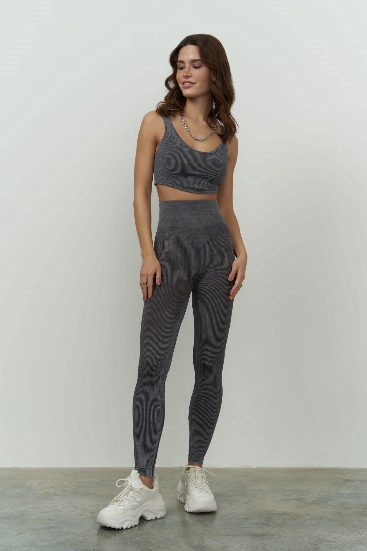 Jade Charcoal Washed Ribbed Leggings
