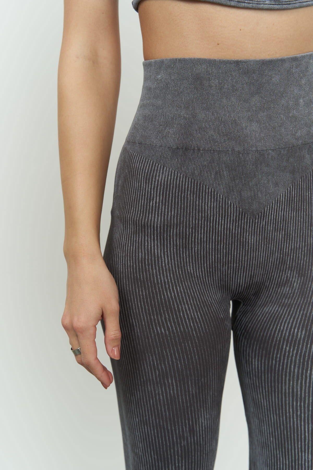 Jade Charcoal Washed Ribbed Leggings