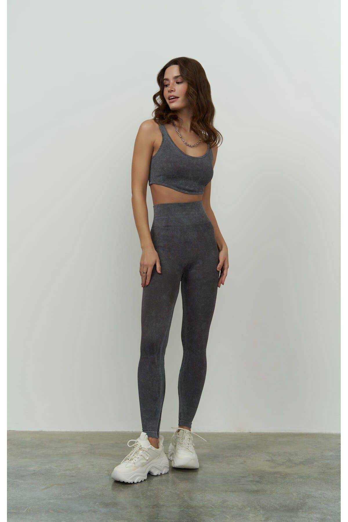 Jade Charcoal Washed Ribbed Leggings