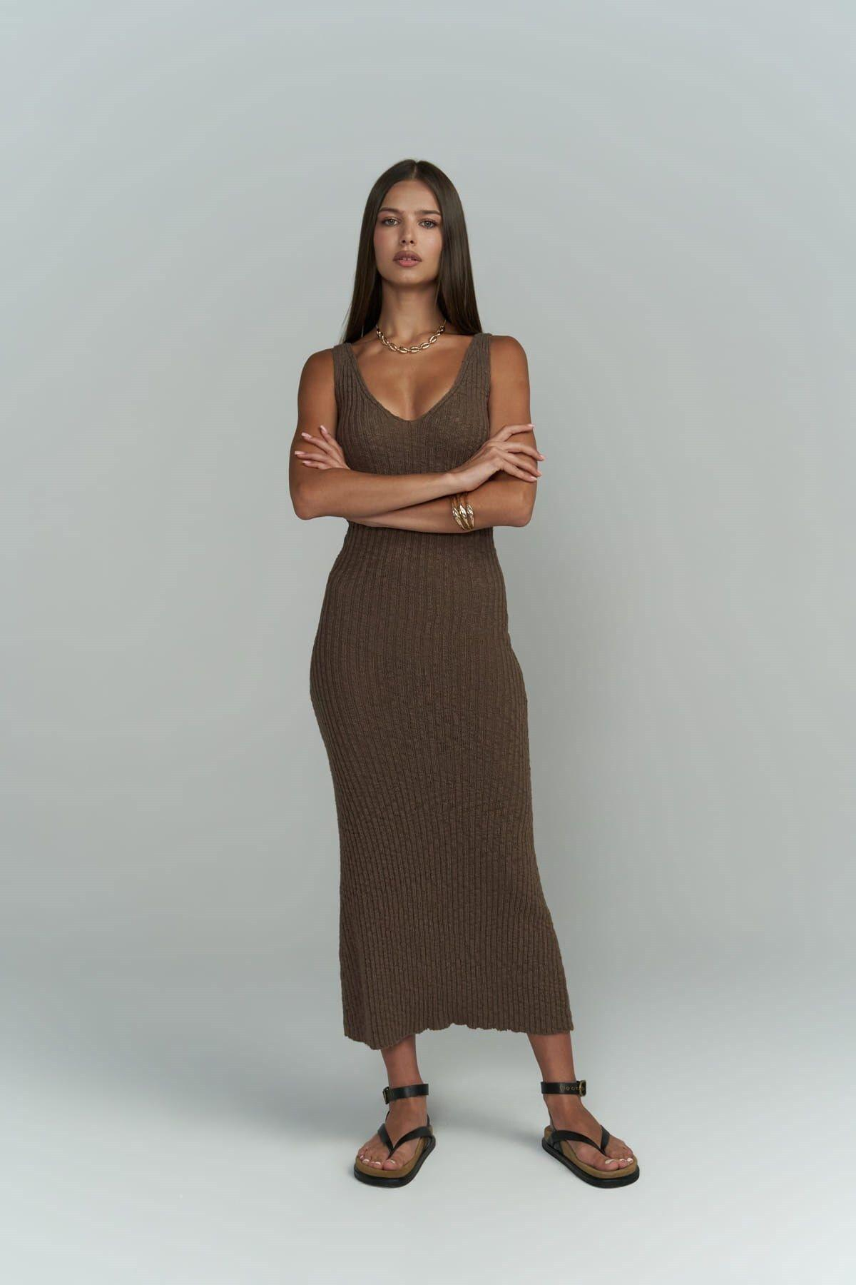 Janell Strappy Brown Knit Dress