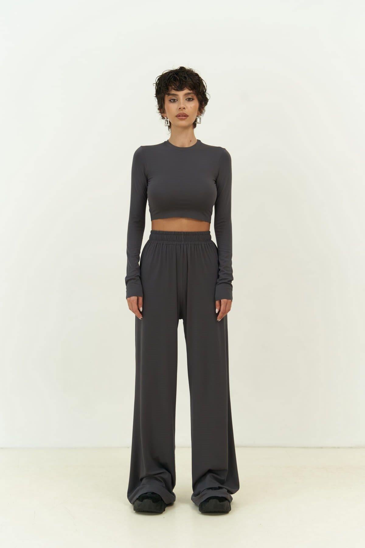 Jany Anthracite Long Sleeve Crop&Pants Set