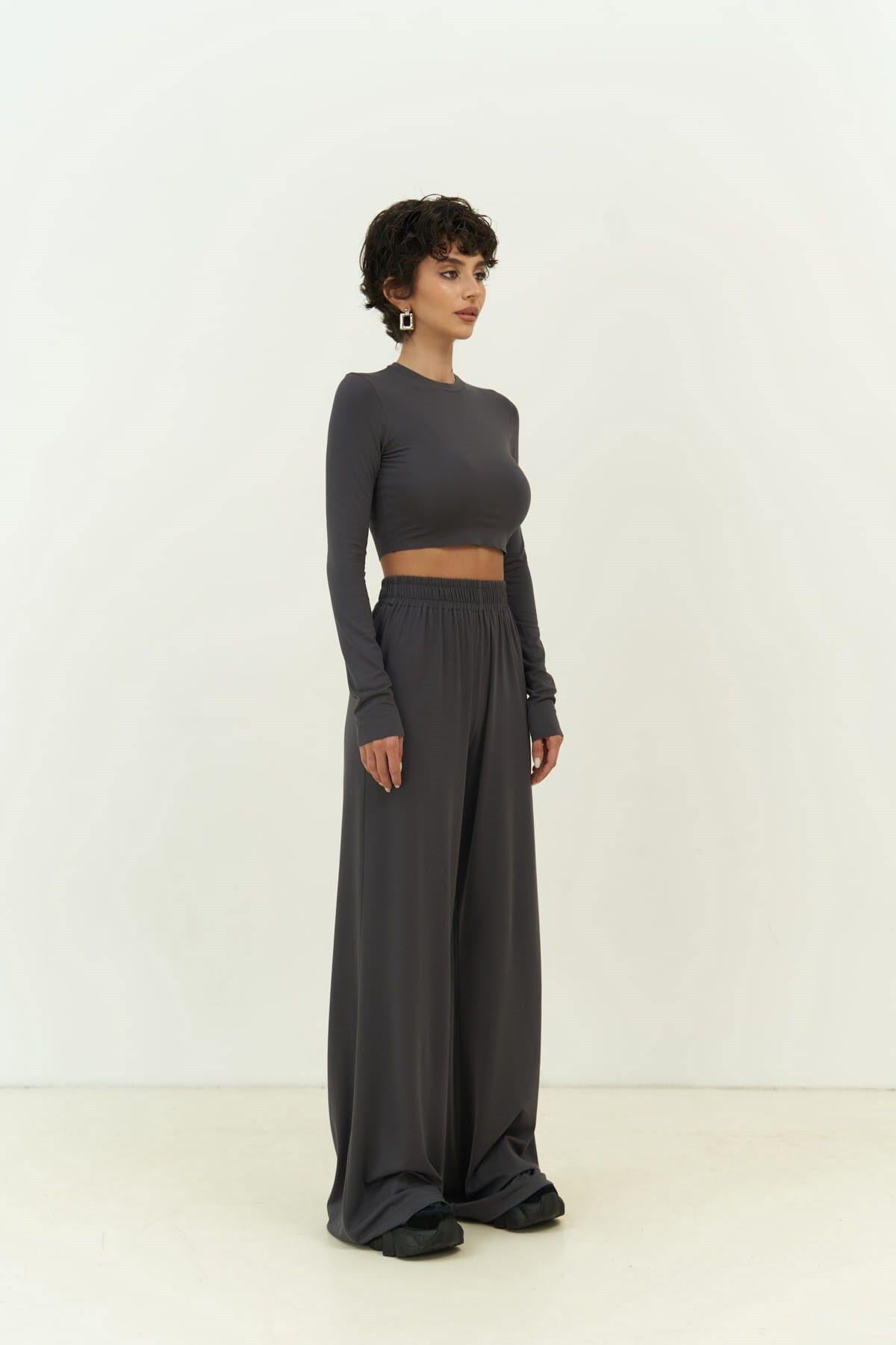 Jany Anthracite Long Sleeve Crop&Pants Set