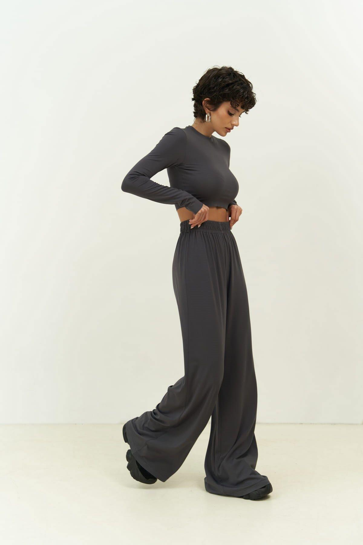 Jany Anthracite Long Sleeve Crop&Pants Set
