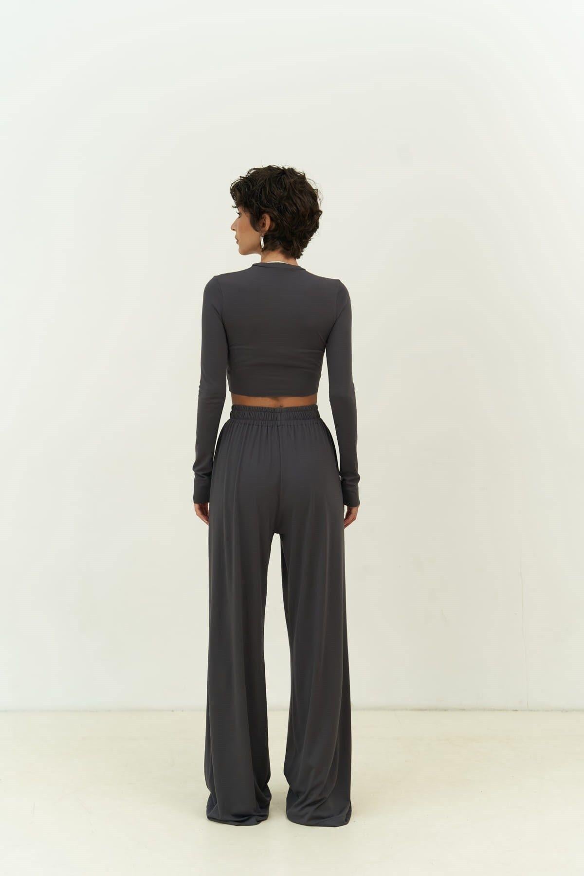 Jany Anthracite Long Sleeve Crop&Pants Set
