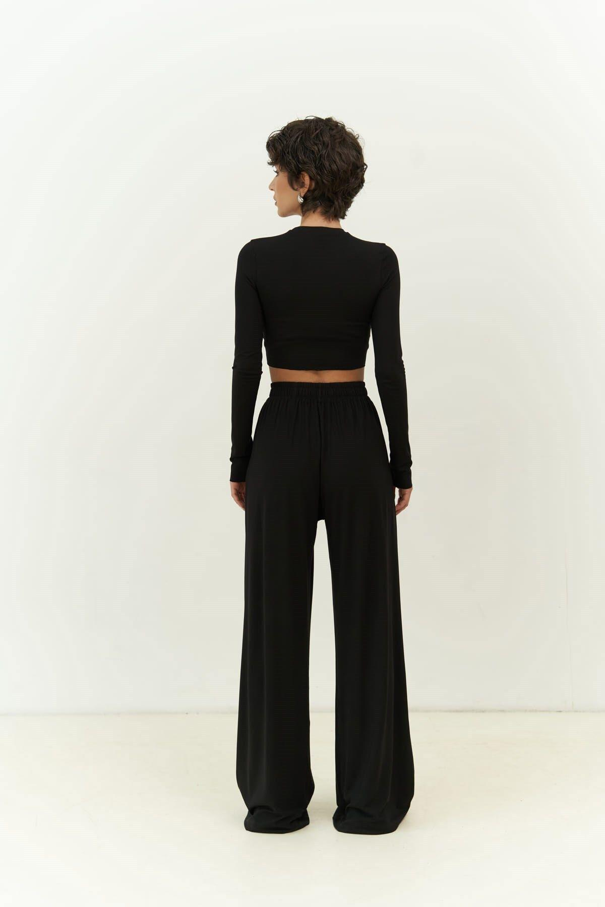 Jany Long Sleeve Black Crop & Pants Set