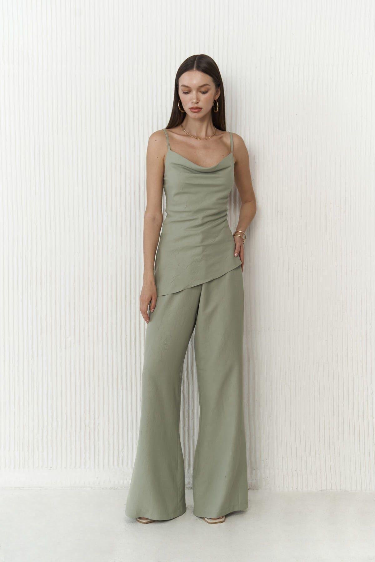 Javier Light Green Crop&Trousers Set