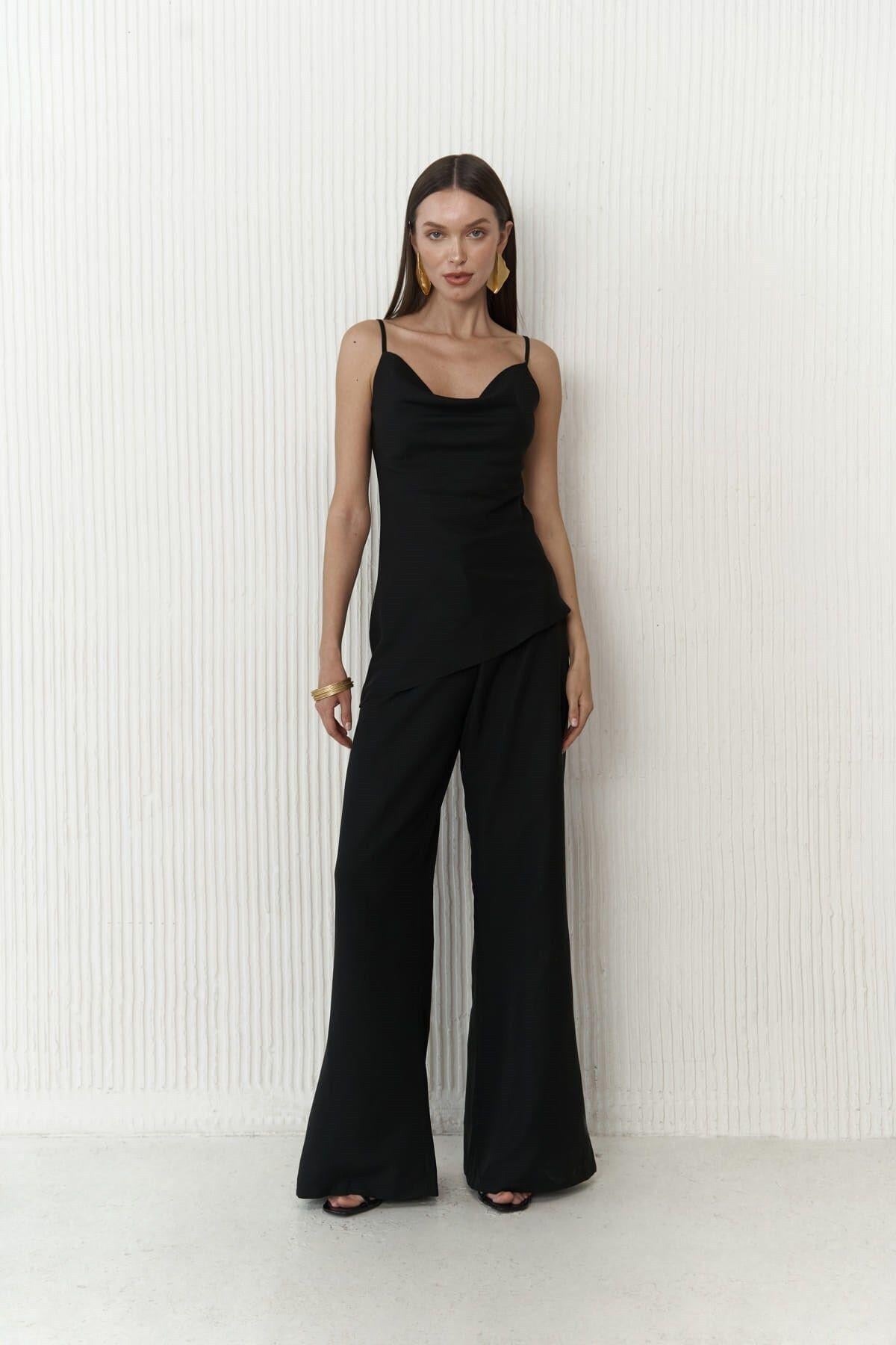 Javier Black Crop&Trousers Set