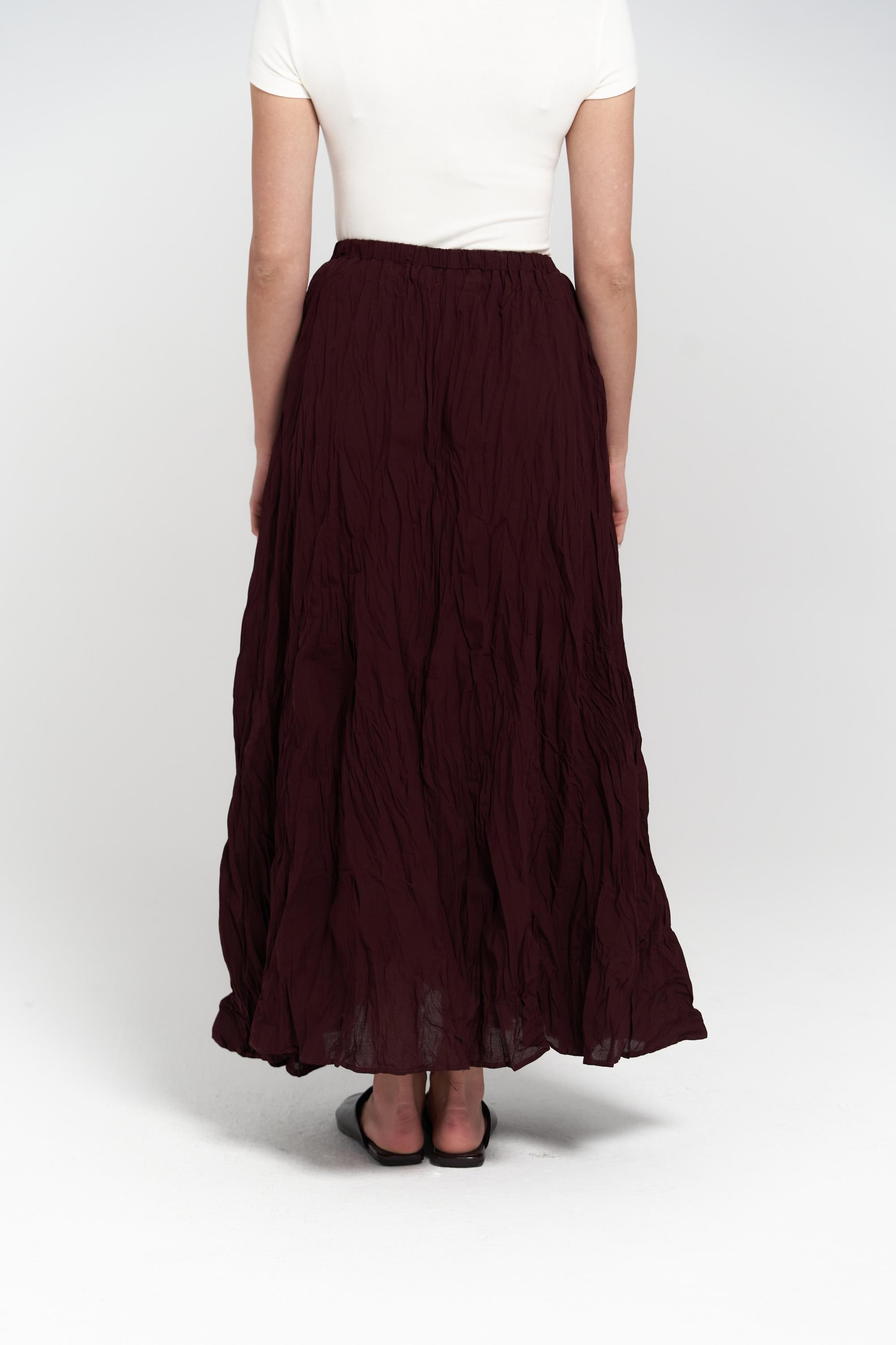 Jayla Kırışık Detay Uzun Bordo Etek