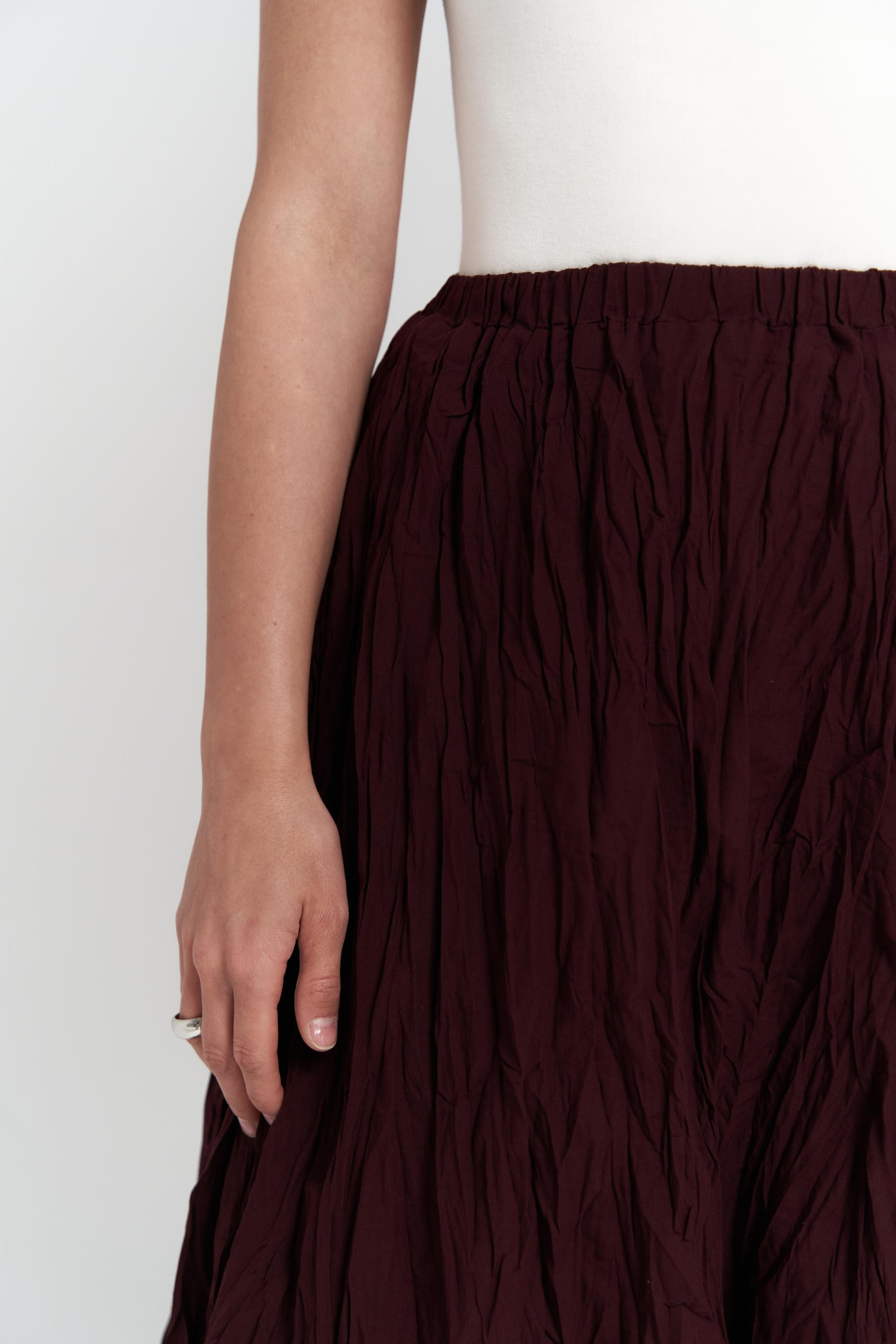 Jayla Kırışık Detay Uzun Bordo Etek