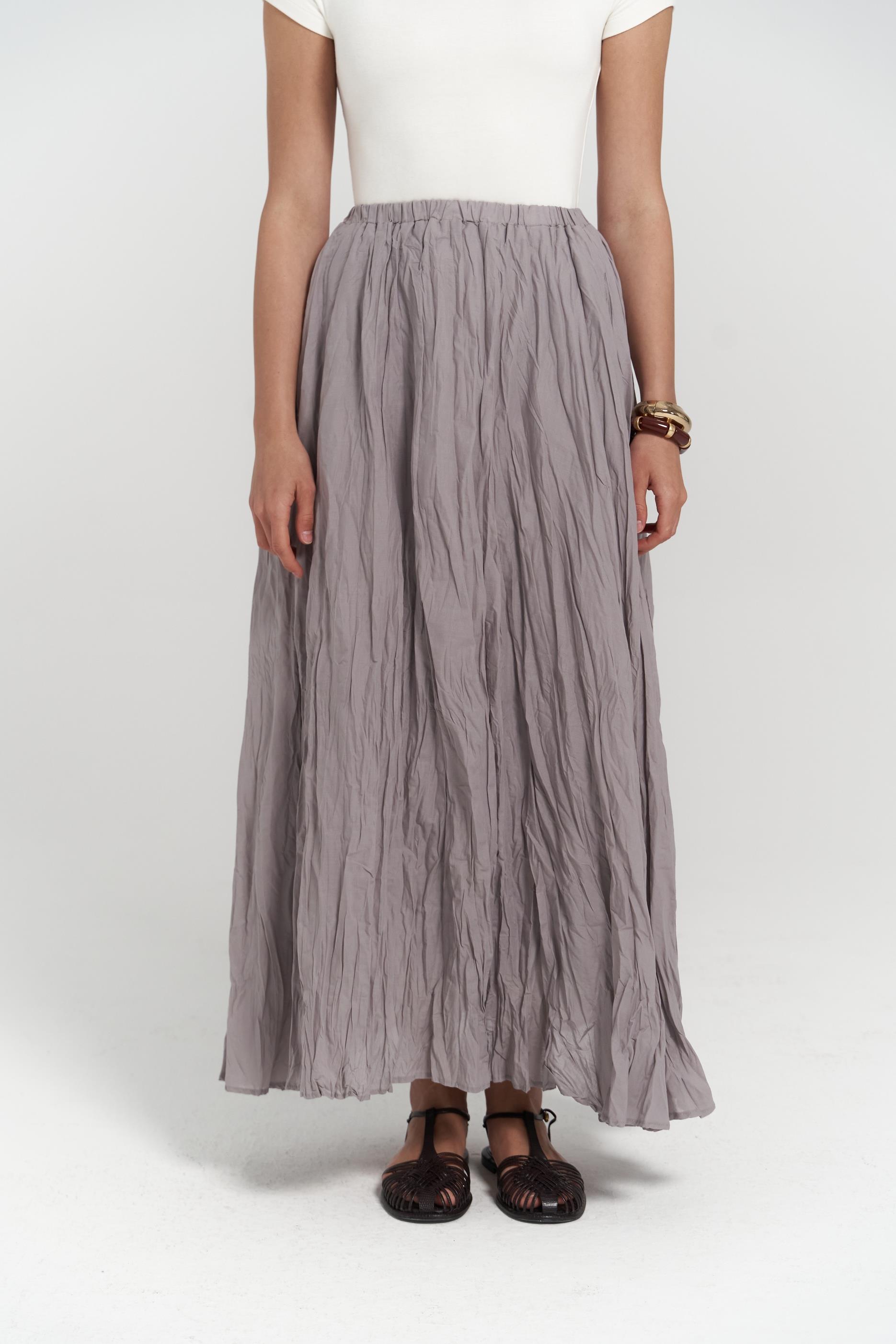 Jayla Kırışık Detay Uzun Gri Etek