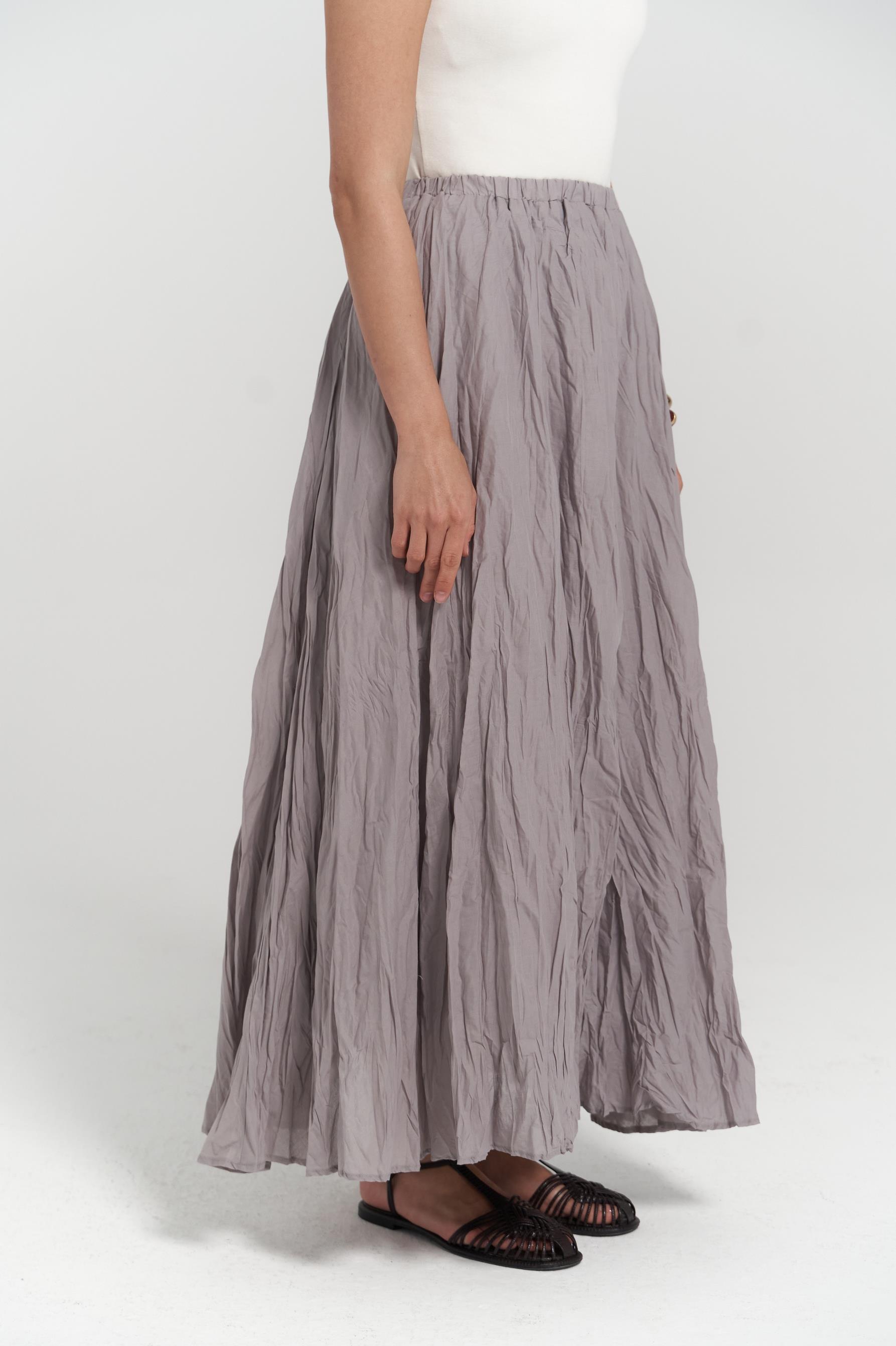 Jayla Kırışık Detay Uzun Gri Etek
