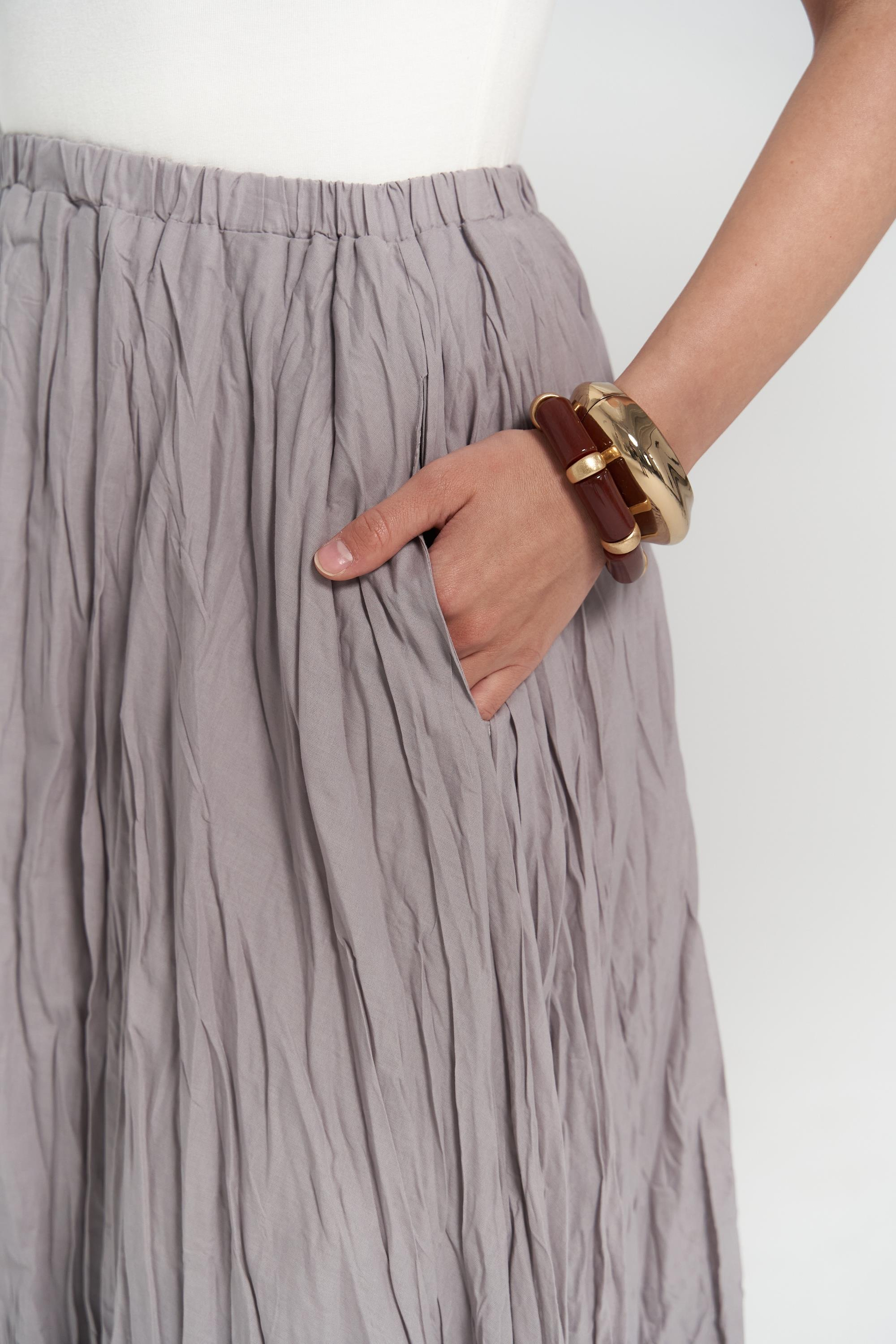 Jayla Kırışık Detay Uzun Gri Etek