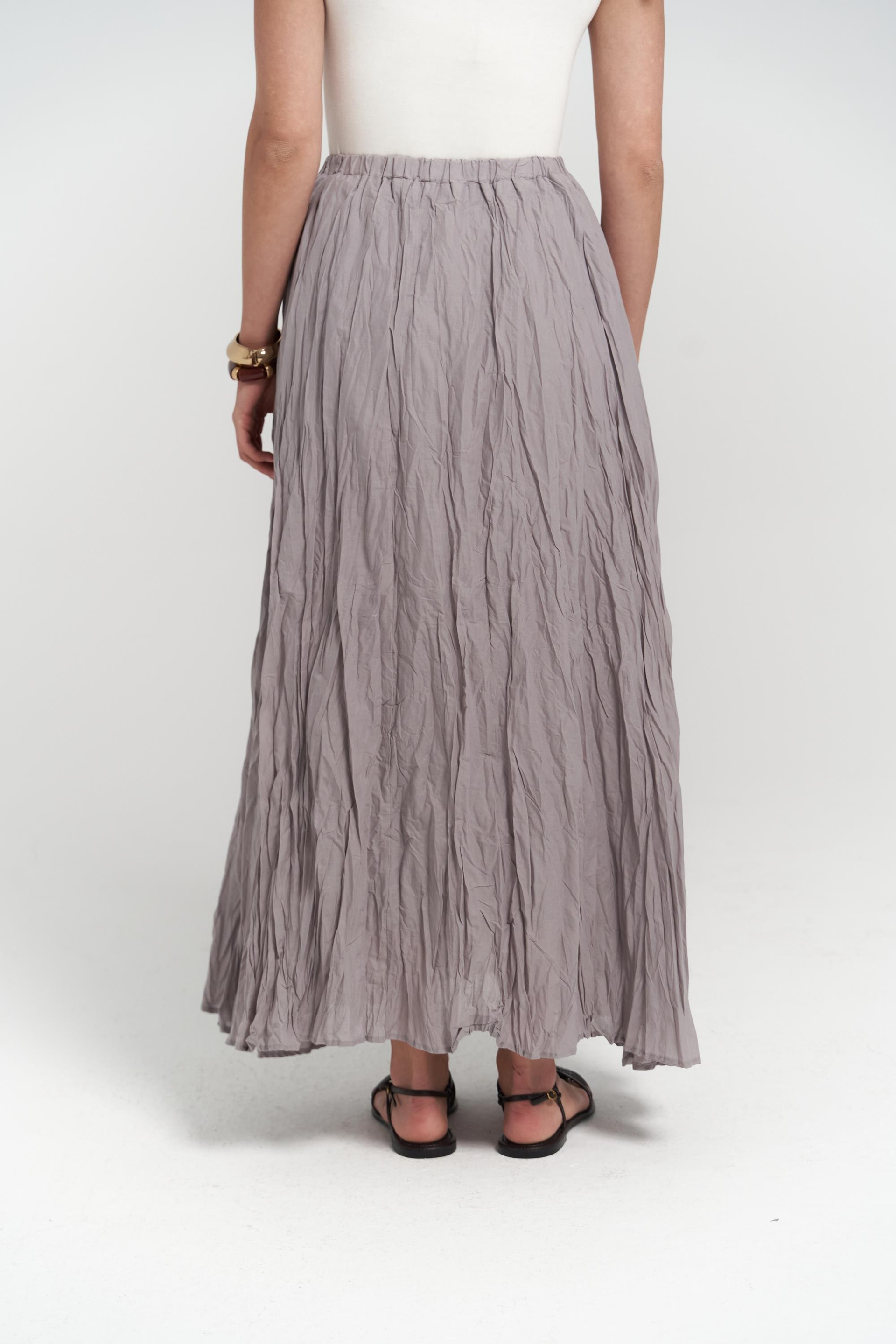Jayla Kırışık Detay Uzun Gri Etek