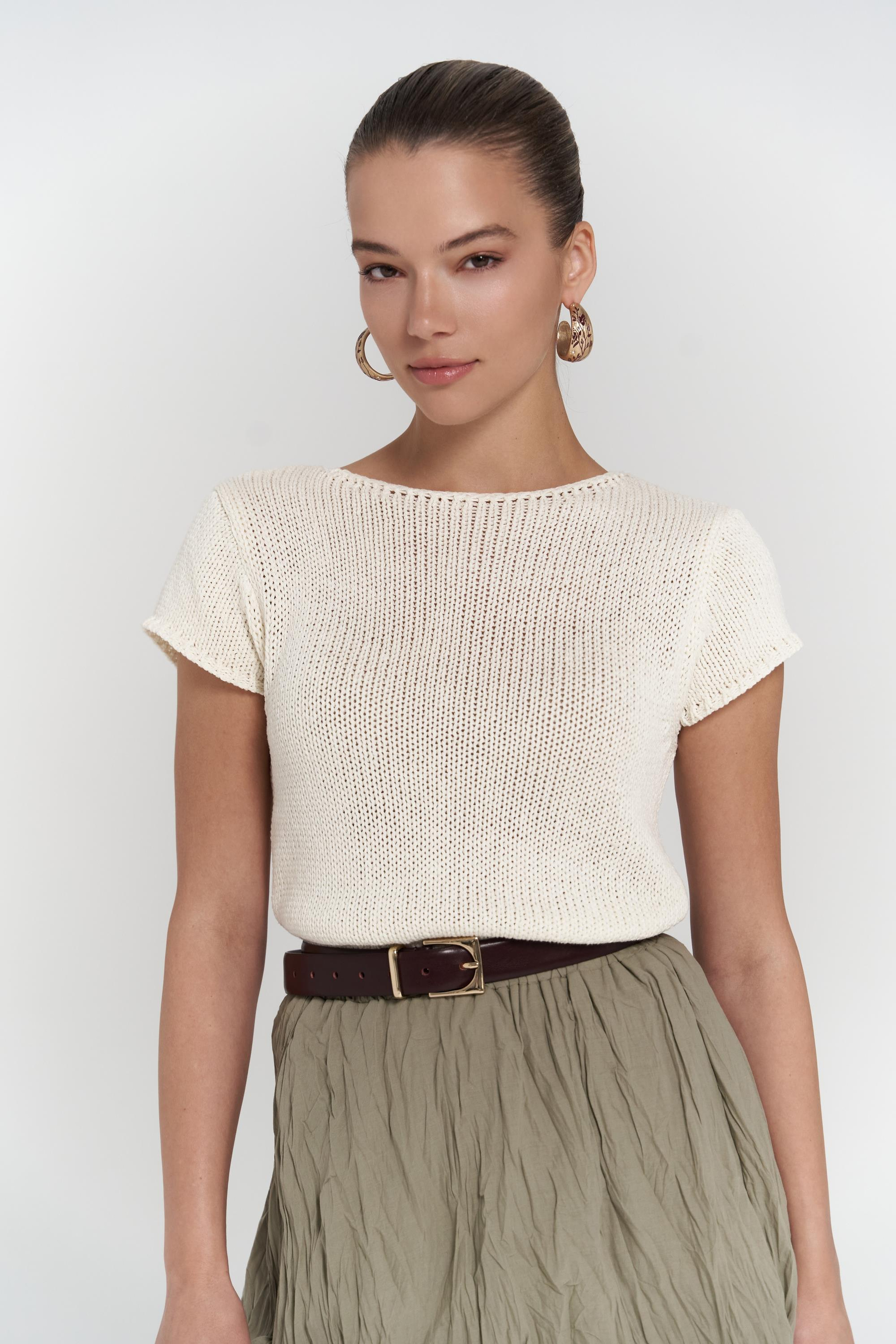 Jayla Kırışık Detay Uzun Haki Etek