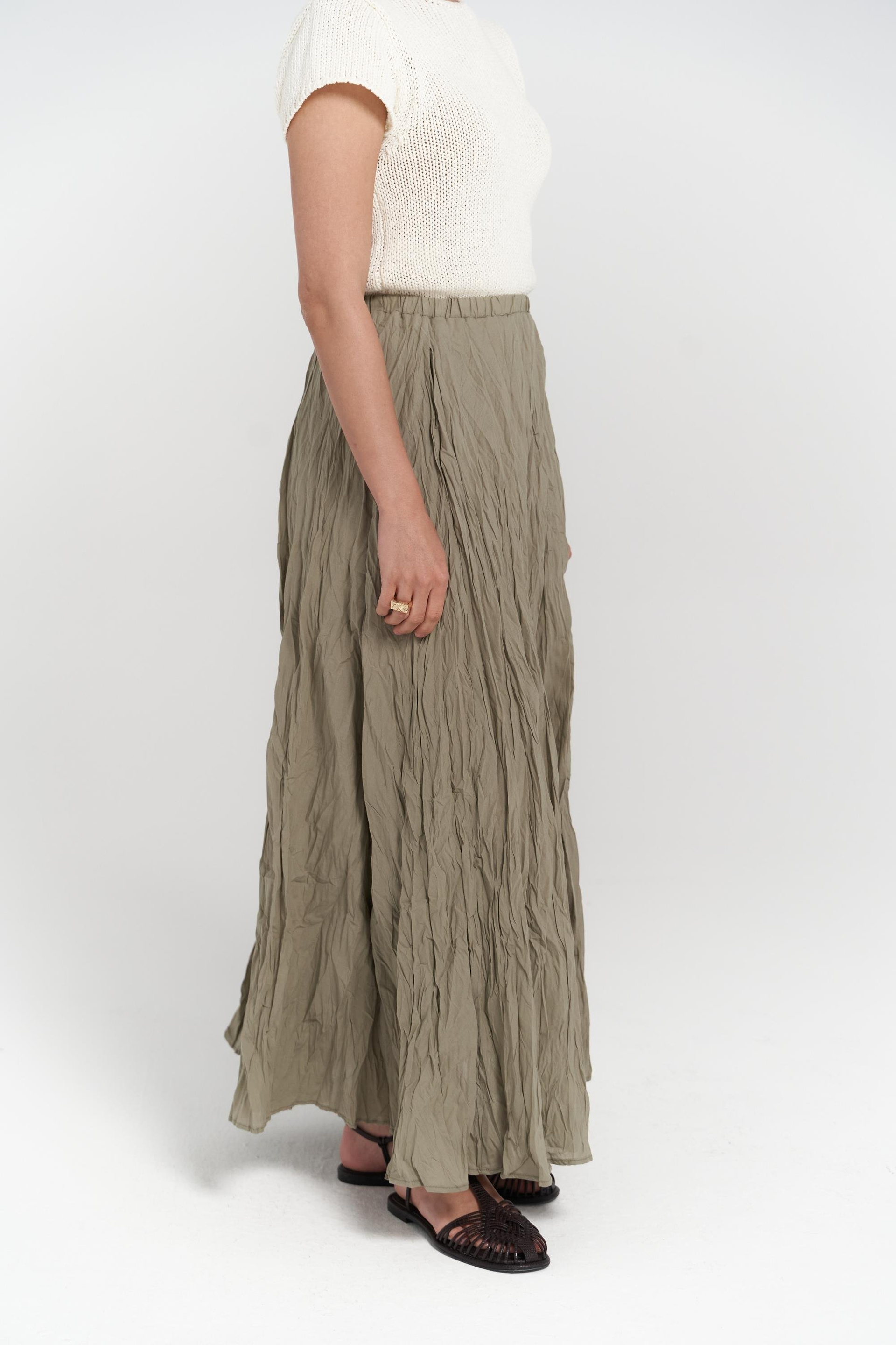 Jayla Kırışık Detay Uzun Haki Etek