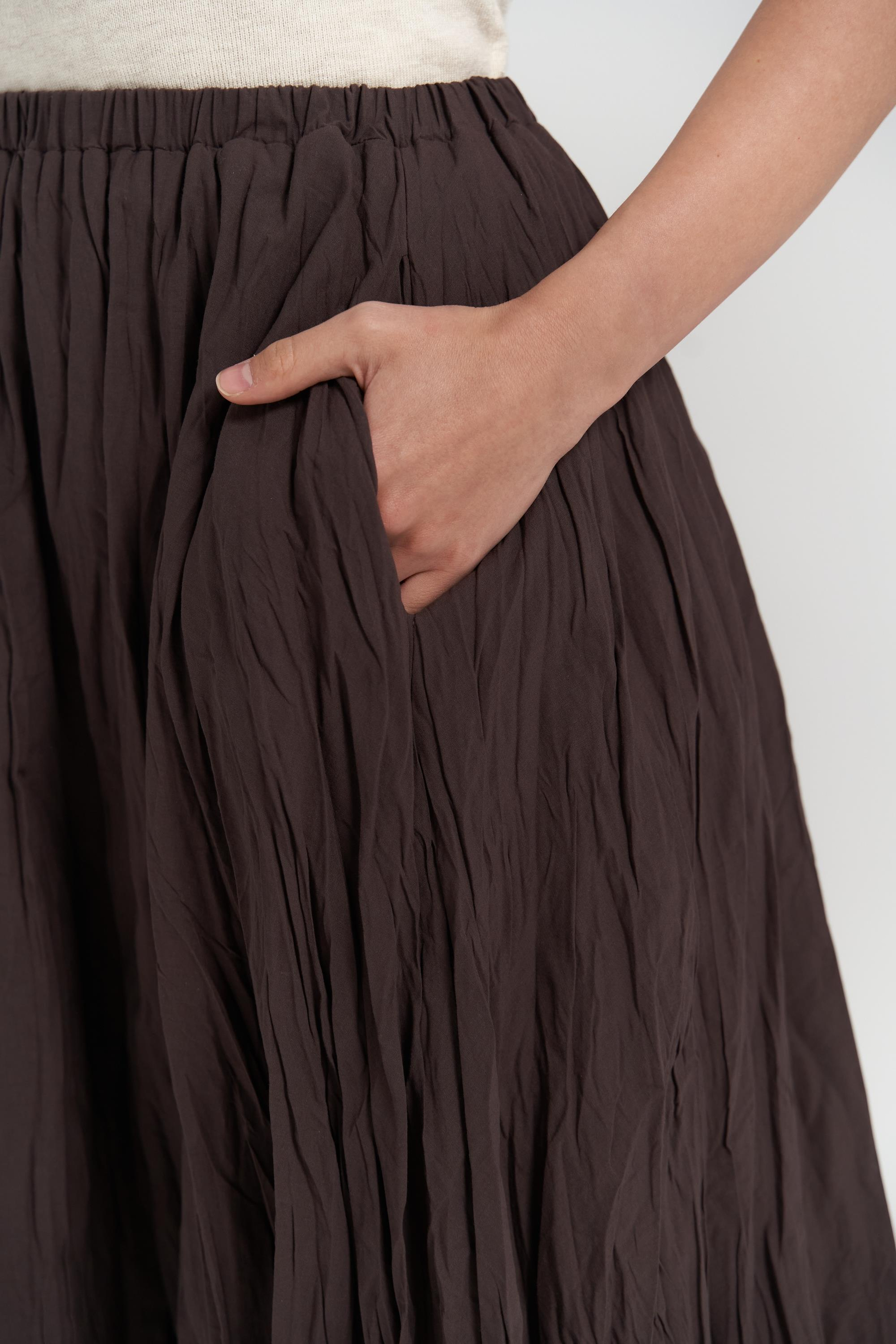 Jayla Kırışık Detay Uzun Kahve Etek