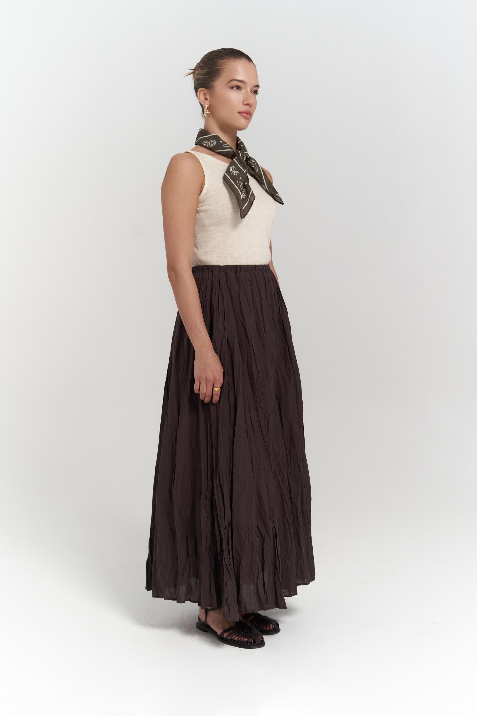 Jayla Kırışık Detay Uzun Kahve Etek