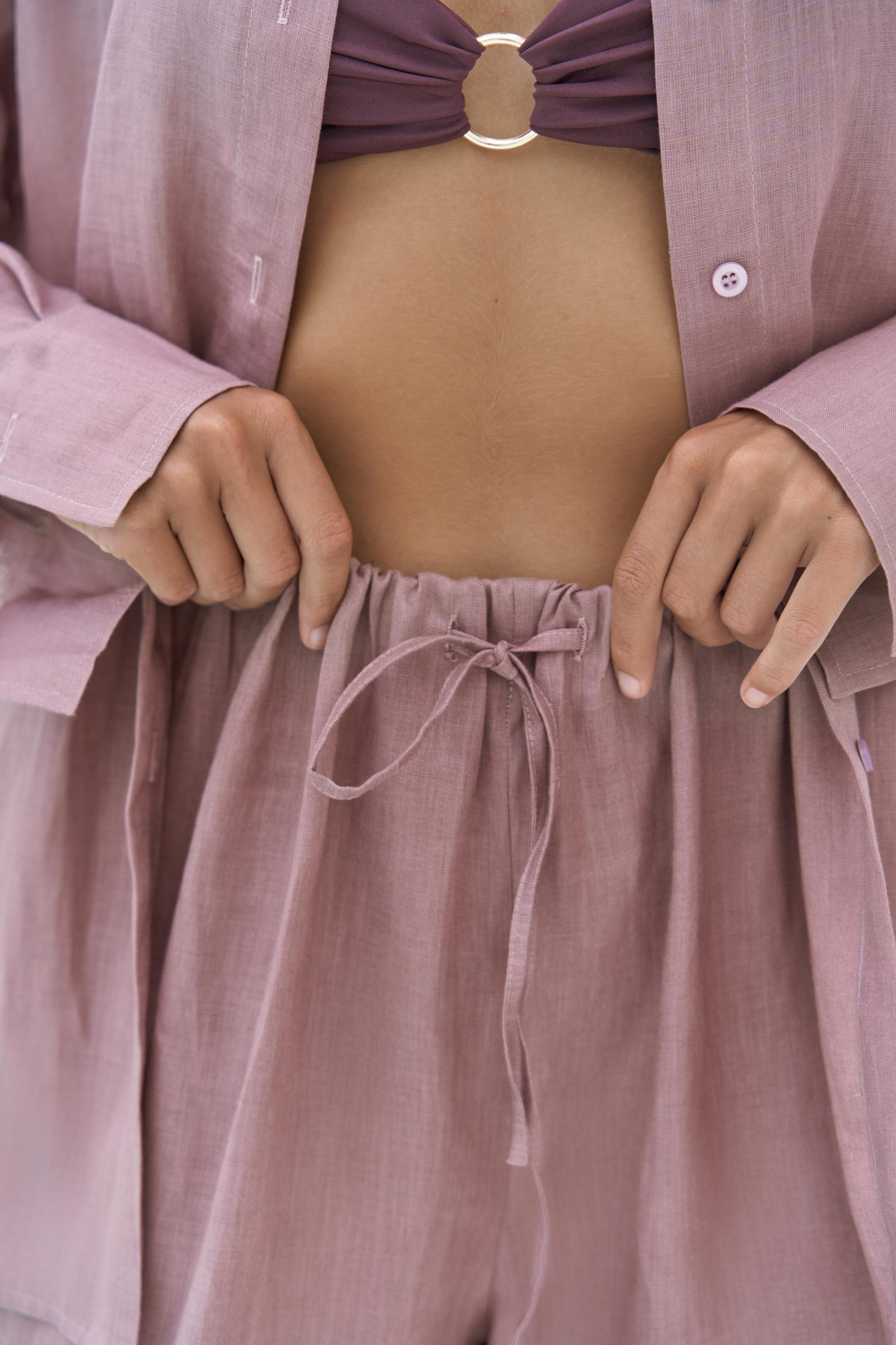 Jelsomina Oversize Açık Bordo Keten Gömlek Pantolon Takım