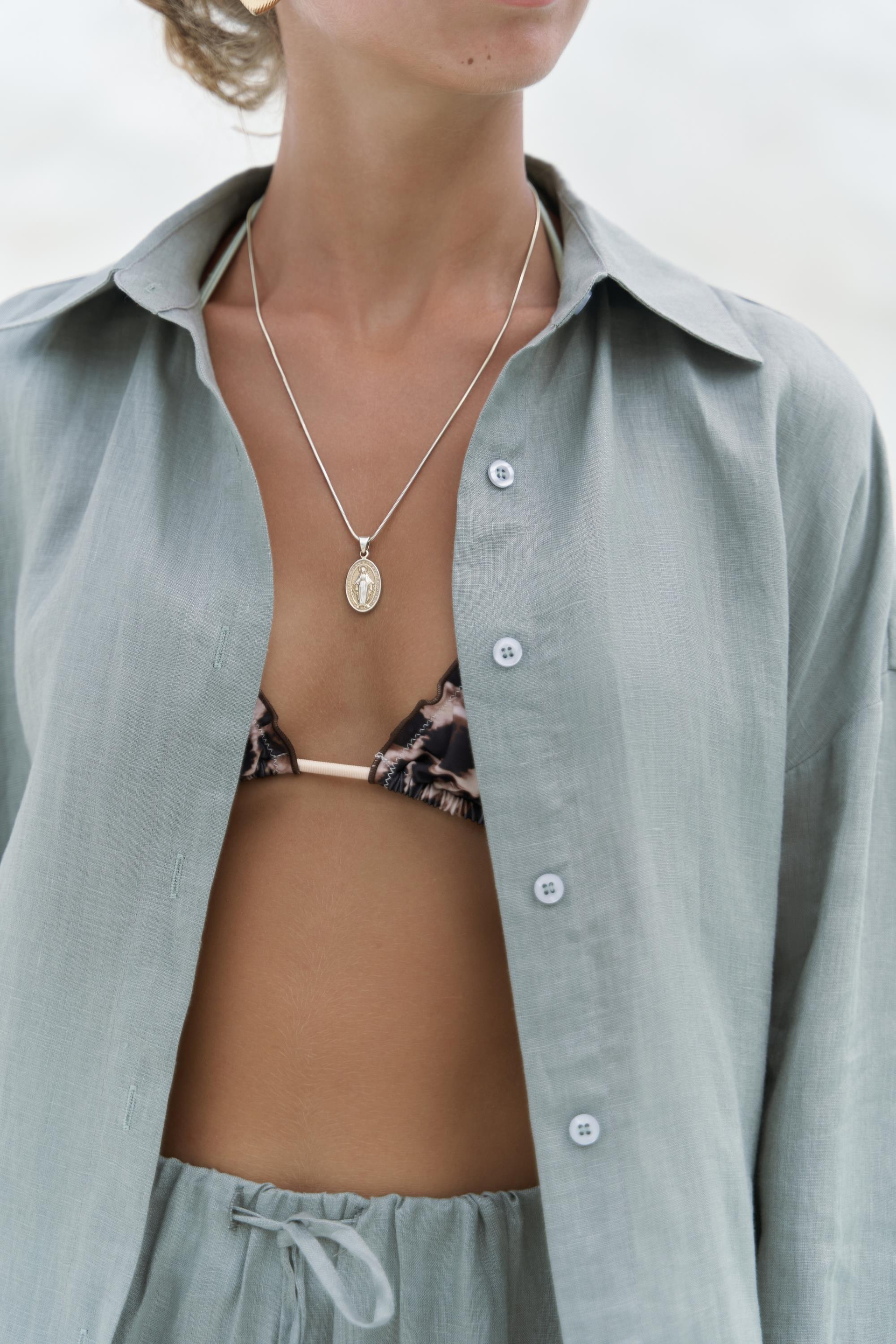 Jelsomina Oversize Mint Keten Gömlek Pantolon Takım