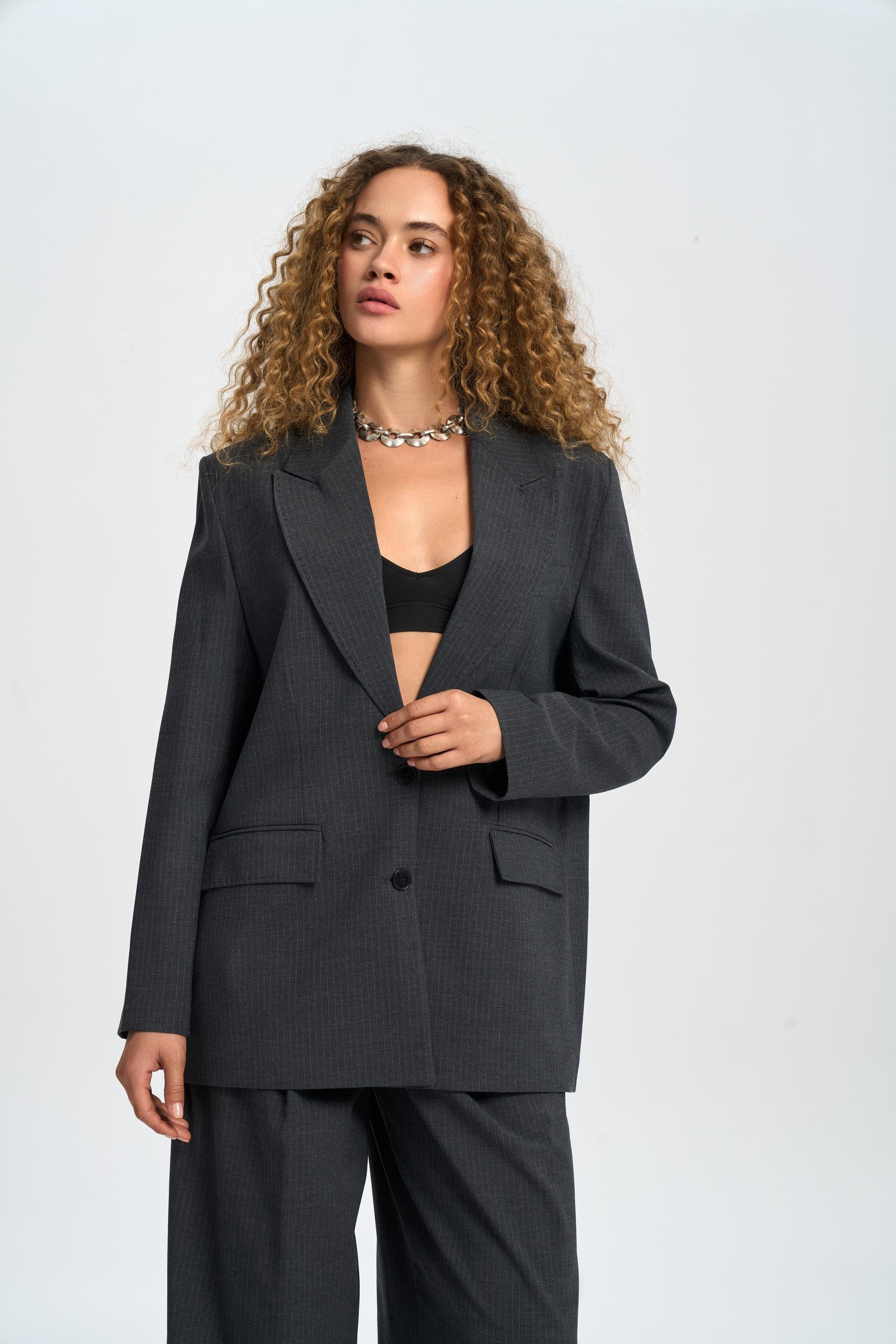 Jessical Striped Charcoal Blazer