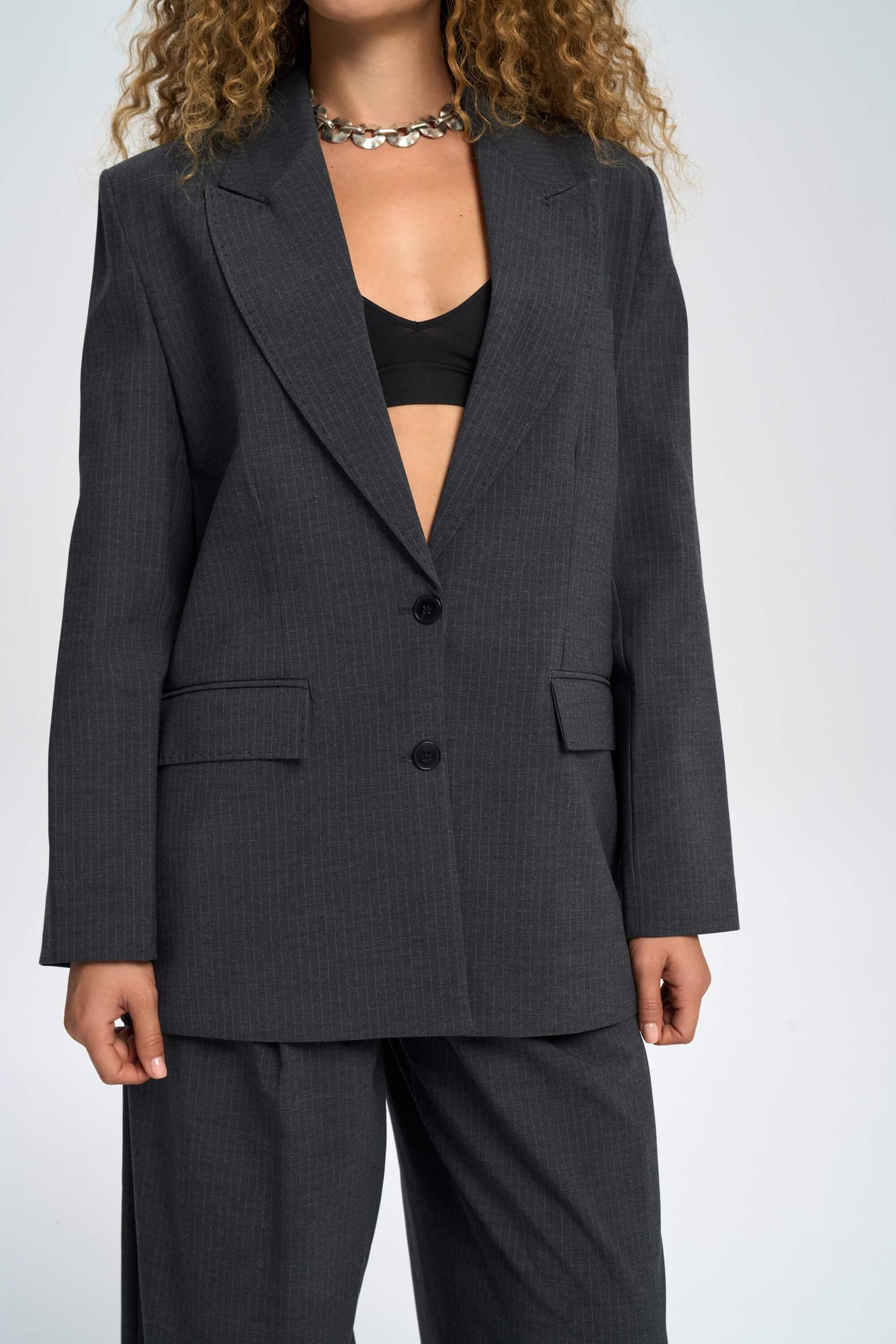 Jessical Striped Charcoal Blazer