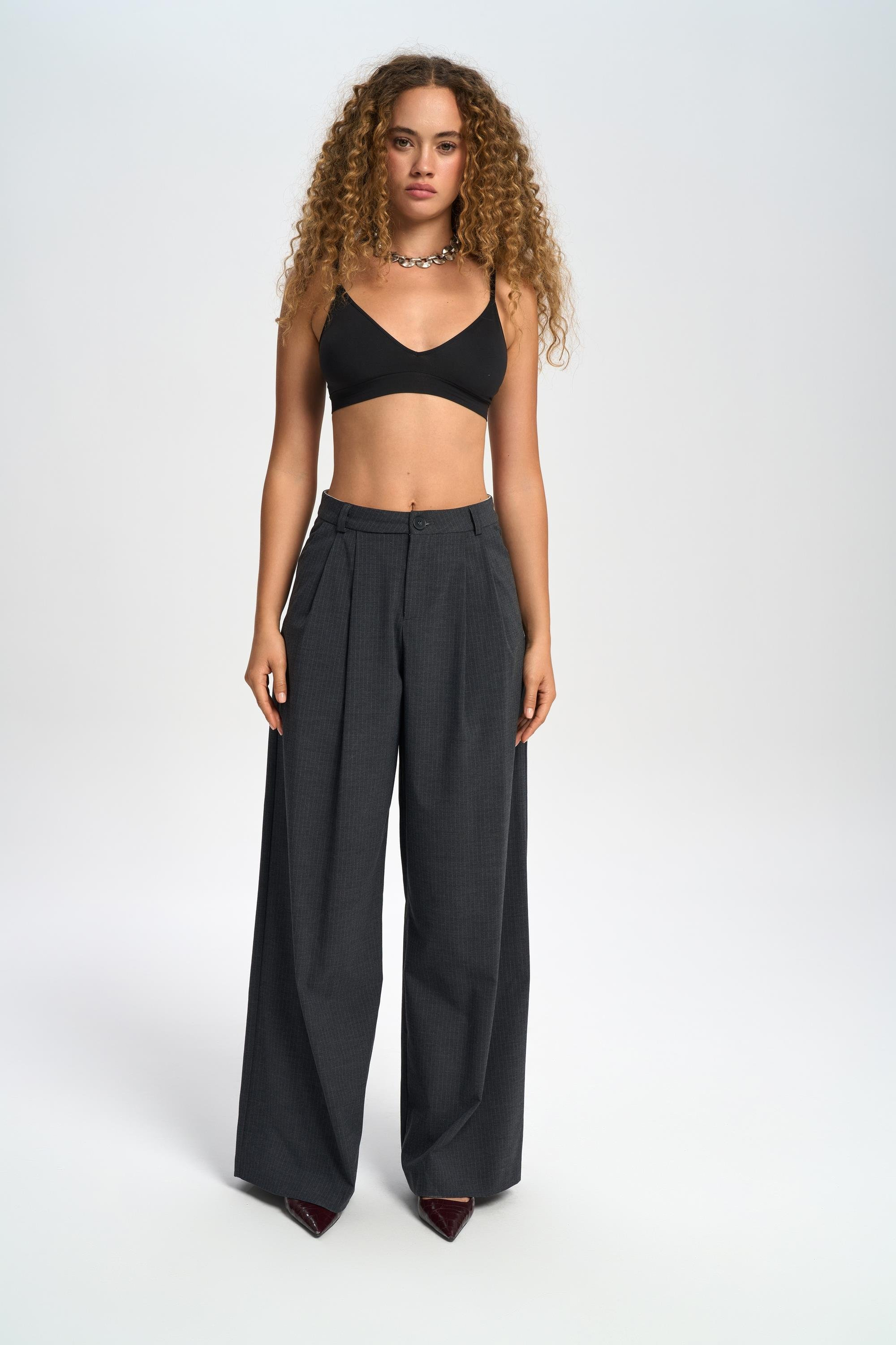 Jessical Striped Charcoal Pants