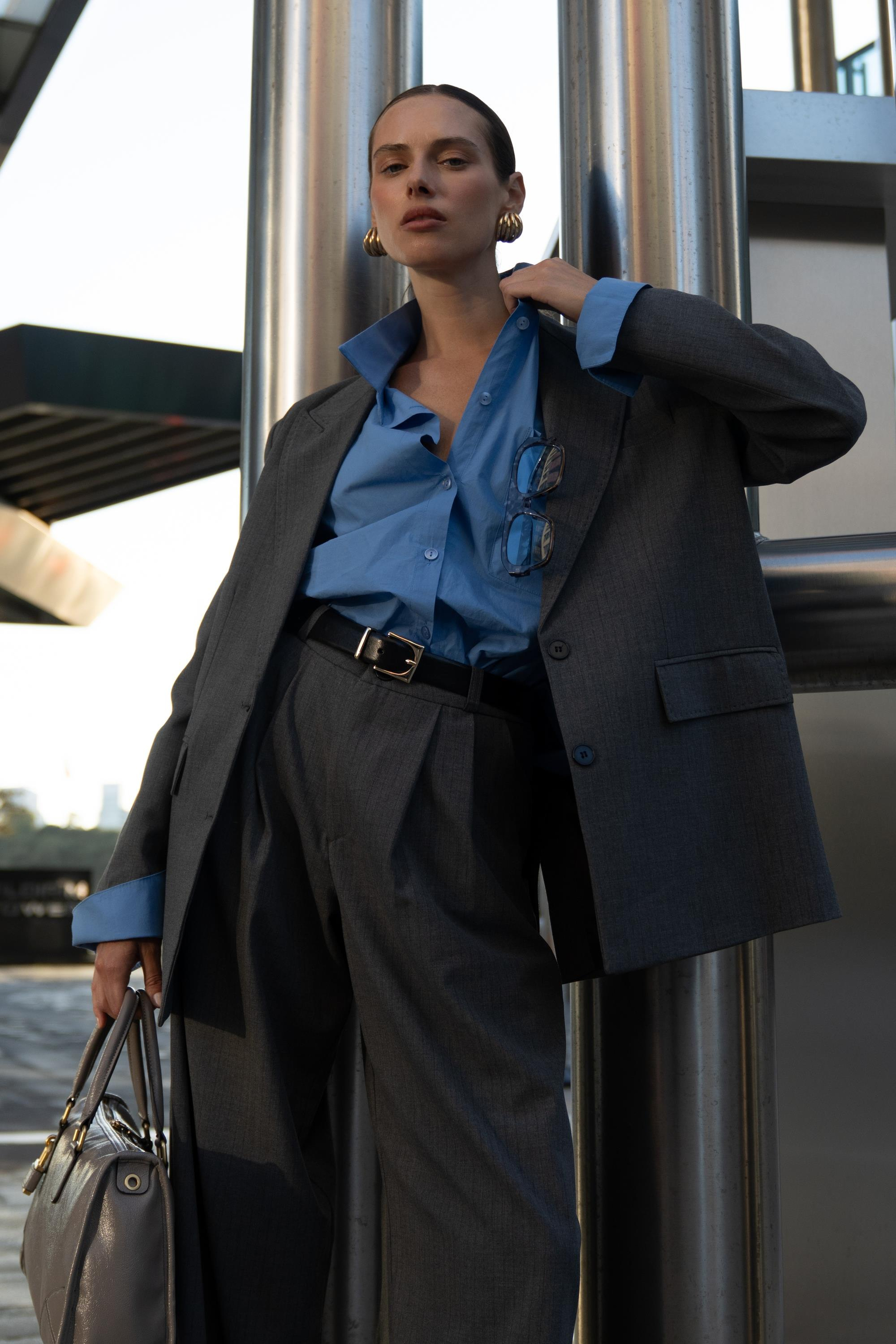 Jessical Çizgili Füme Blazer