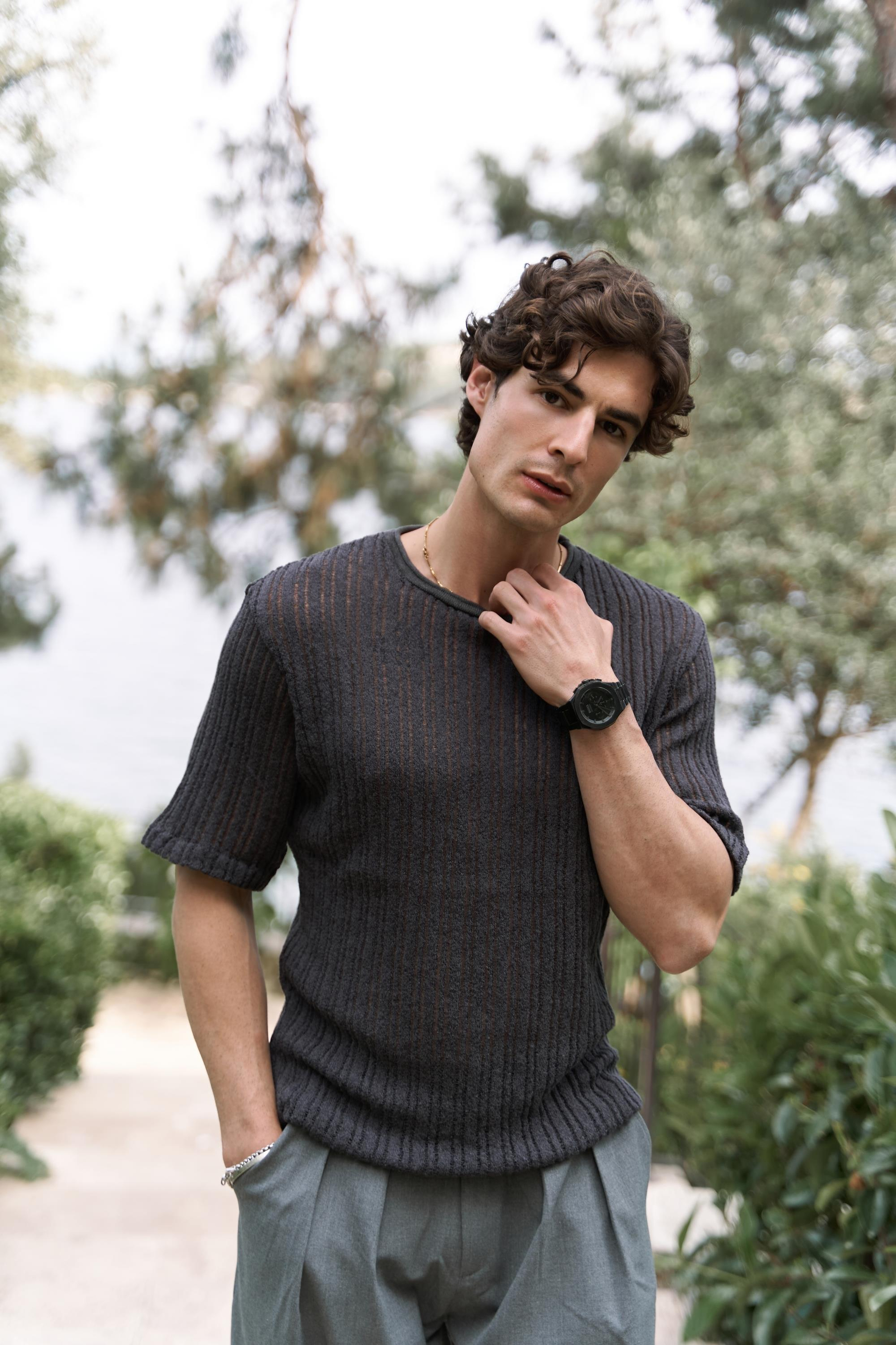 Joseph Erkek Yuvarlak Yaka Füme Triko T-Shirt